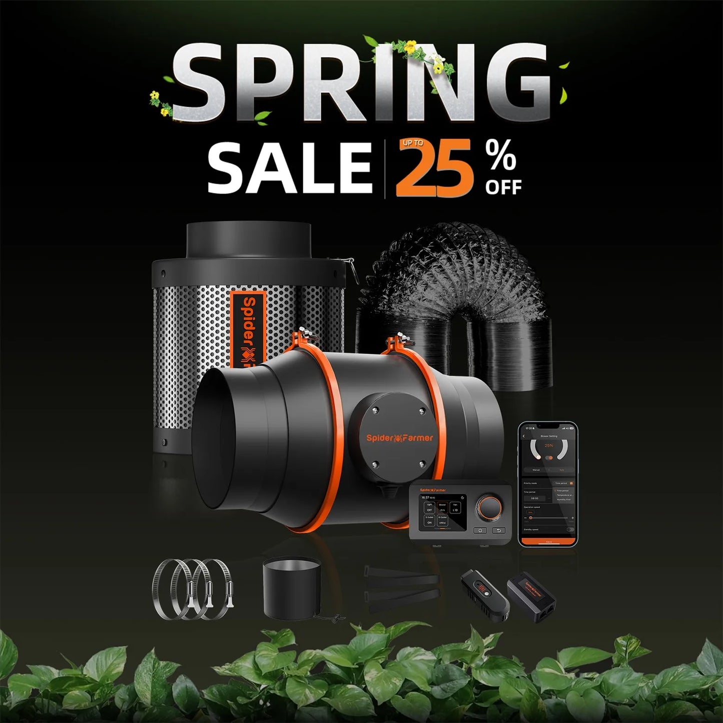 Spider Farmer 4"/6" Inline Fan Kit with GGS Controller, Smart APP Control, Ventilation Combo Air Cooling for Grow Tent