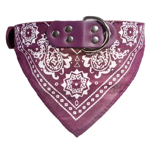 Adjustable Leather Dog Bandana Collar With Reflective Quick Release