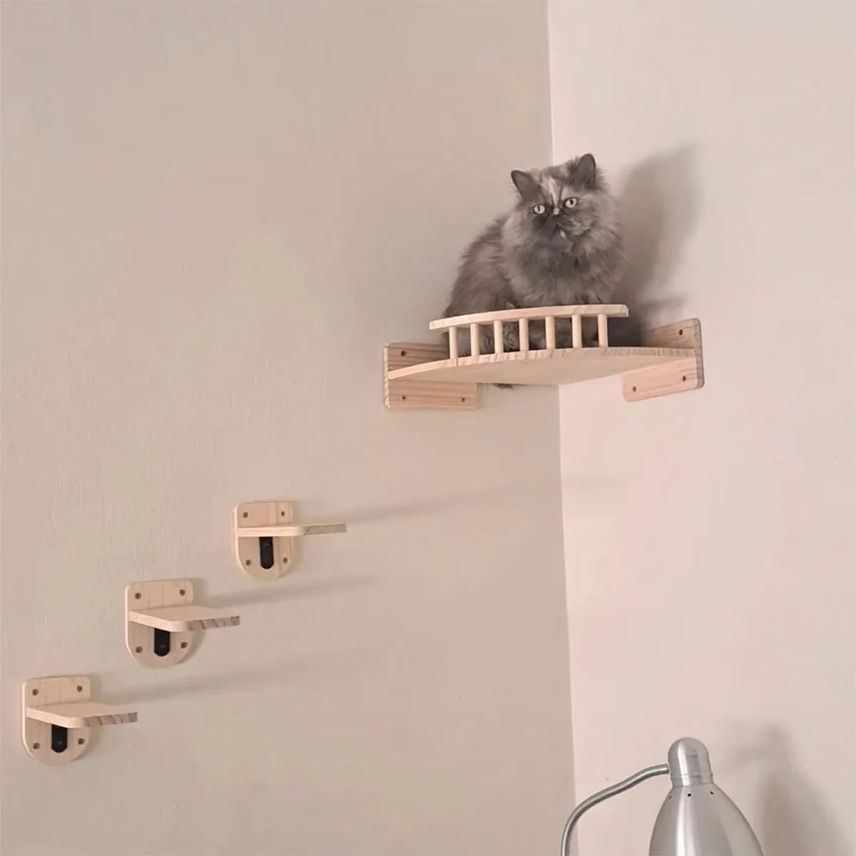CWV Wall Mounted Cat Hammock Steps Pine Wood Climbing Shelf