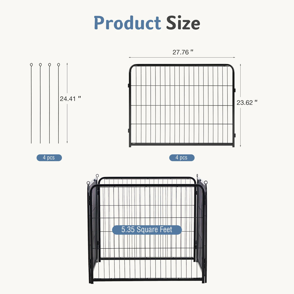 JHK 4 Panels Metal Dog Playpen Pet Fence 24 Inch to 40 Inch Foldable Large Dog Puppy ExercExercise for Yard Gate Camping Outdoor