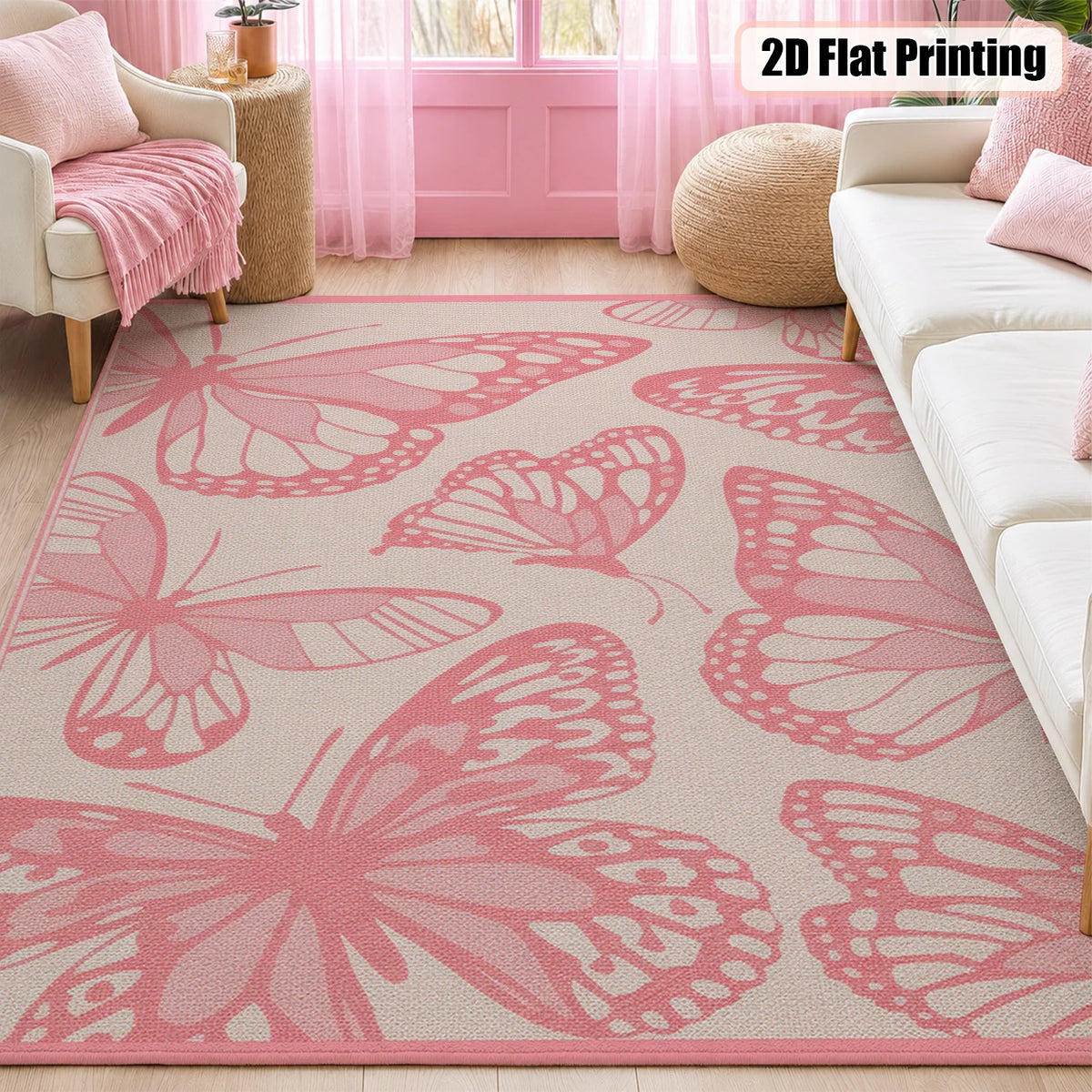 Soft Velvet Butterfly Area Rug With Rubber Backing Machine Washable