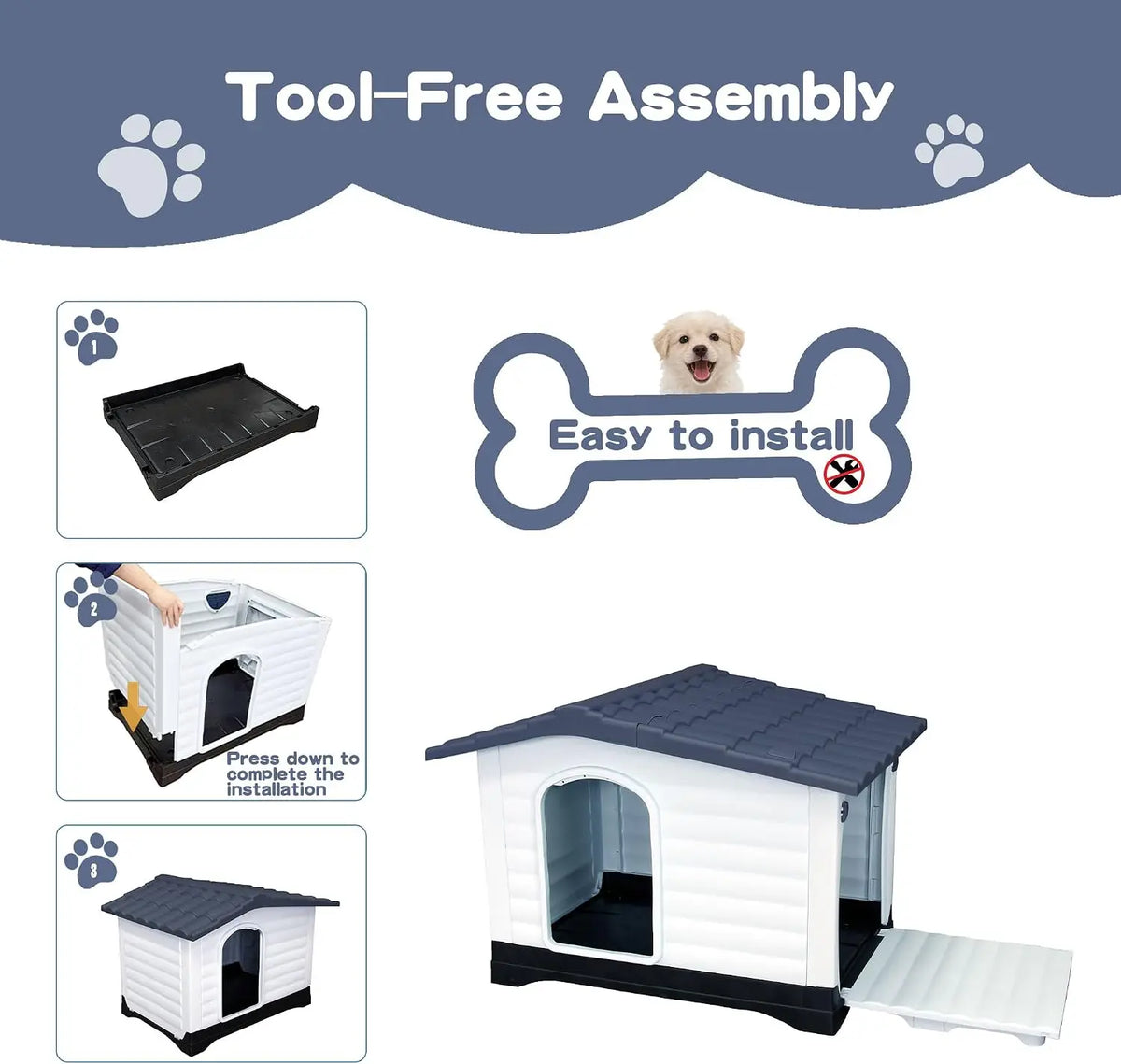 TWISTER CK Waterproof Two Door Dog House With Foldout Porch