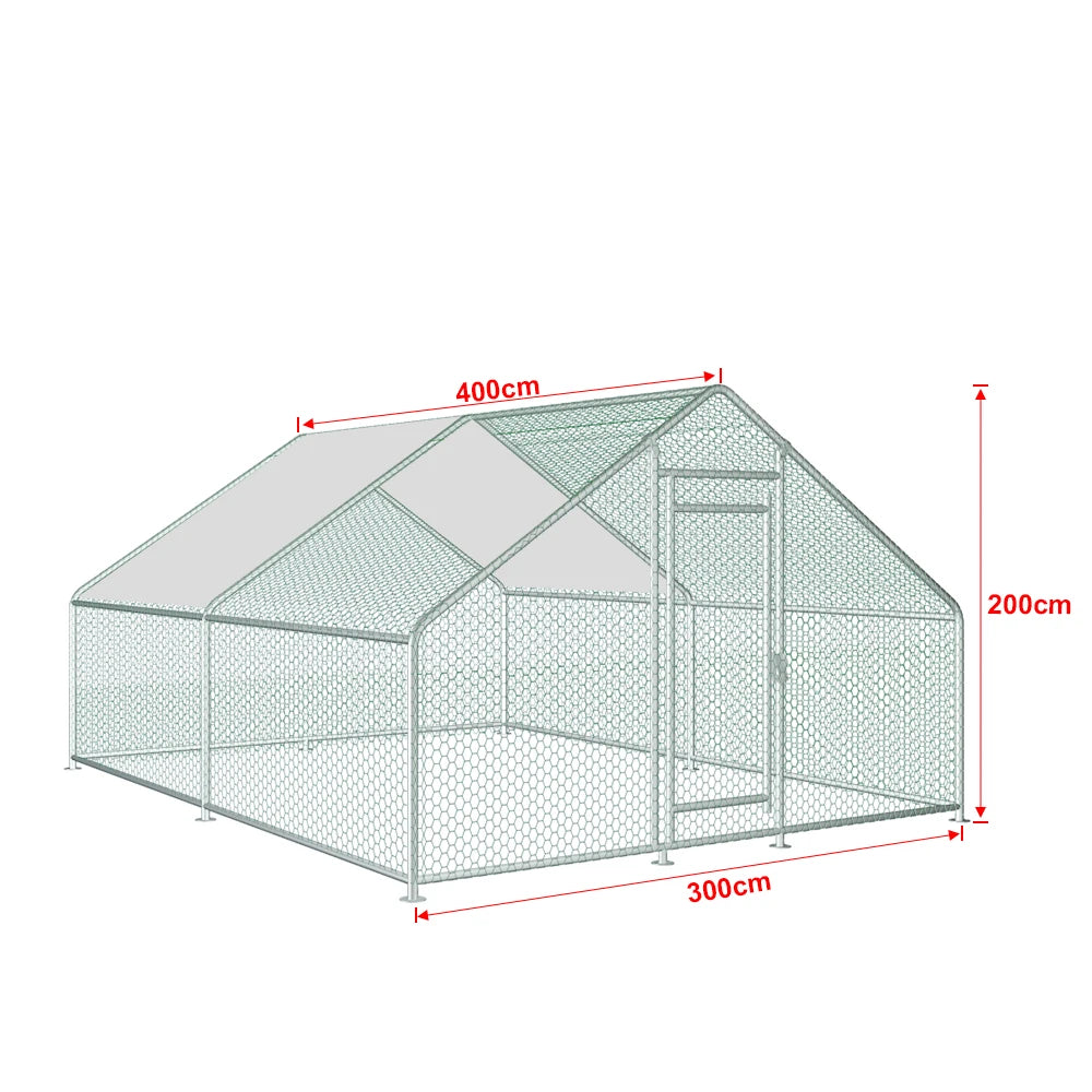 10/13/20ft Large Metal Chicken Coop Walk-In Run with Peaked Roof, Outdoor Poultry Cage Hen House for Farm Backyard