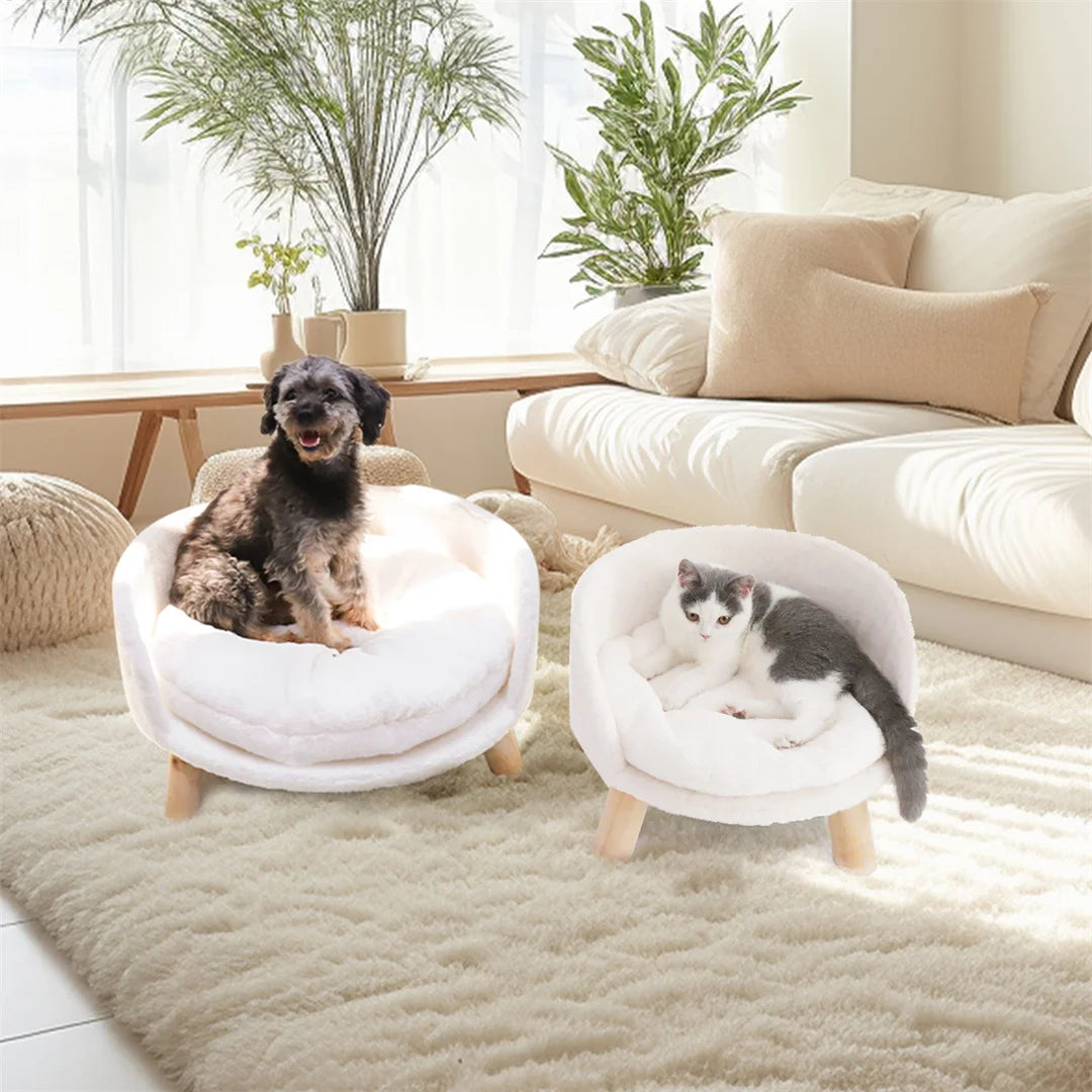 Bingopaw Plush Waterproof Cat Bed With Wood Frame And Cushion