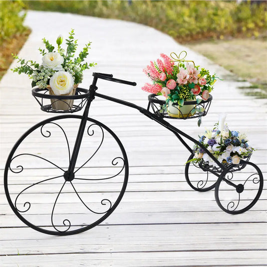 3 Tier Bicycle-Shaped Metal Plant Stand Flower Pot Holder for Home Garden Patio Organizer Rack