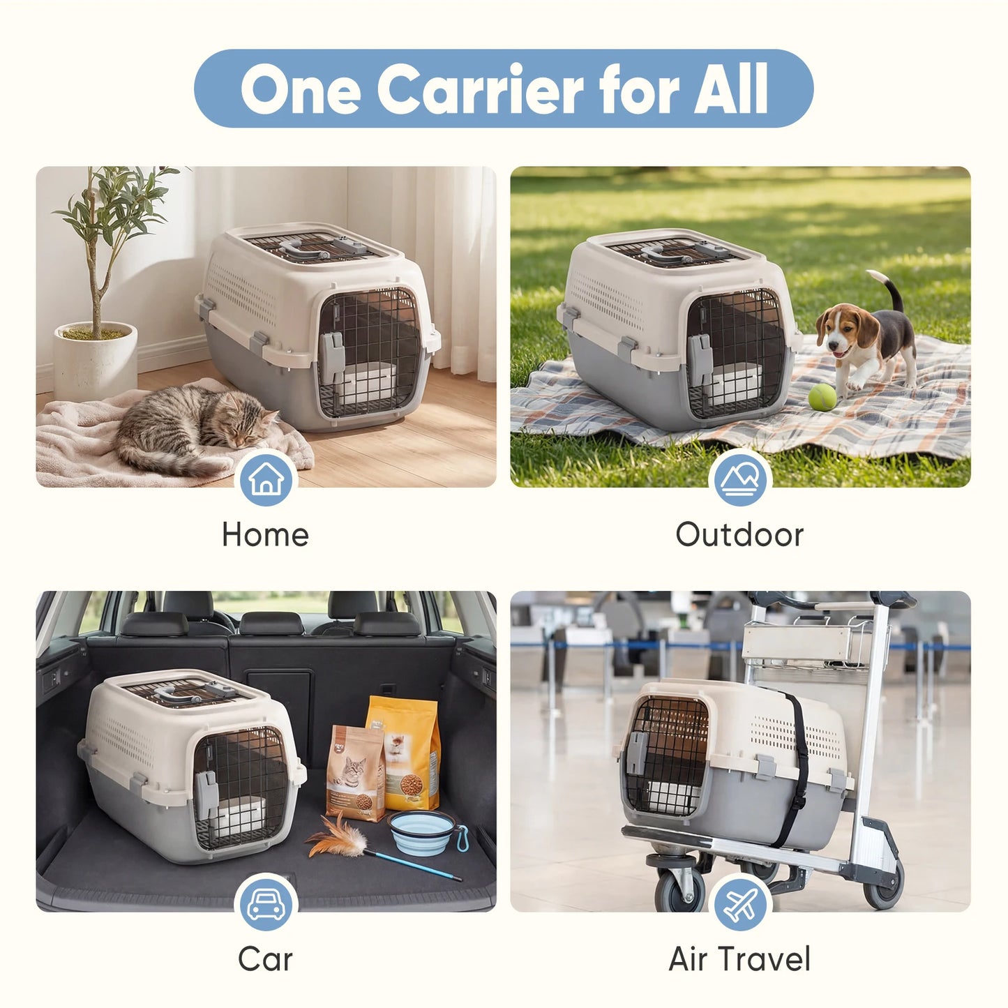 JHK Top Load Pet Carrier With Latches and Food Bowl