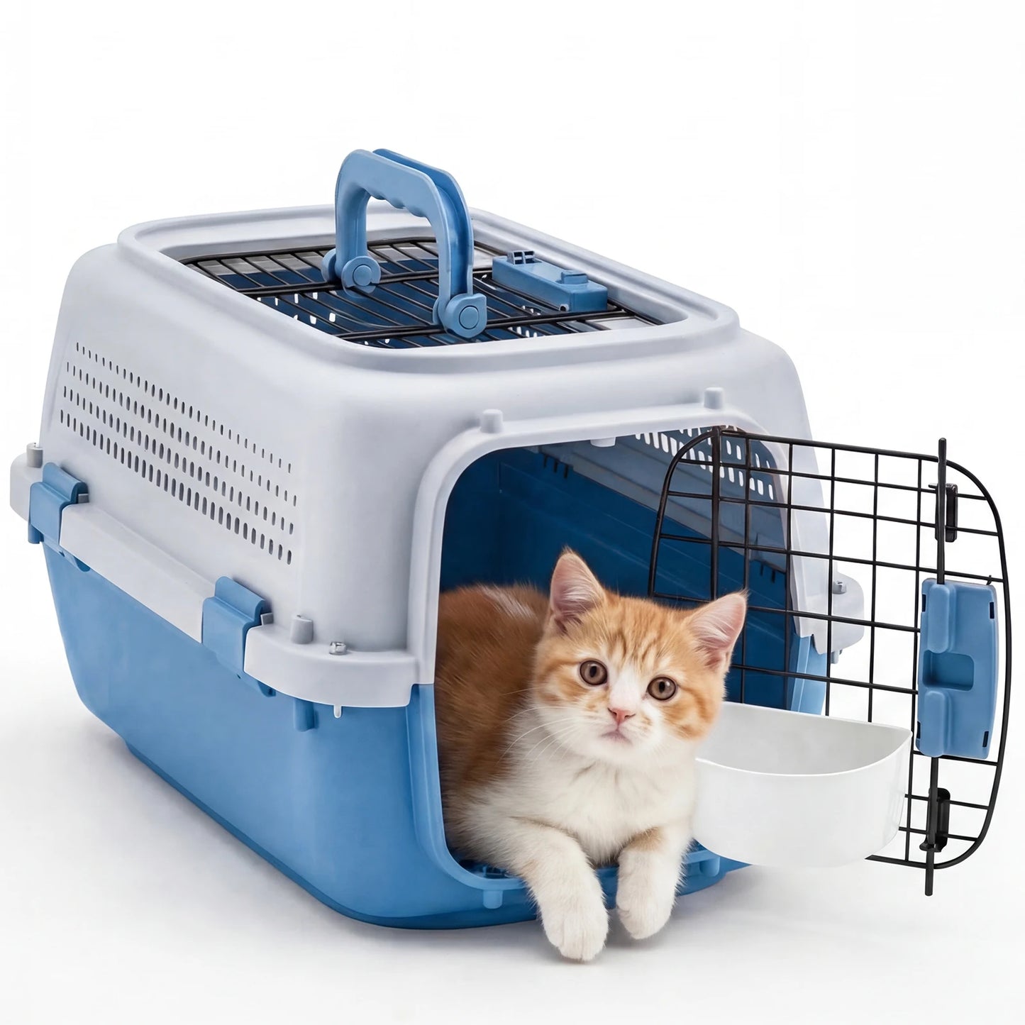JHK Top Load Pet Carrier With Latches and Food Bowl