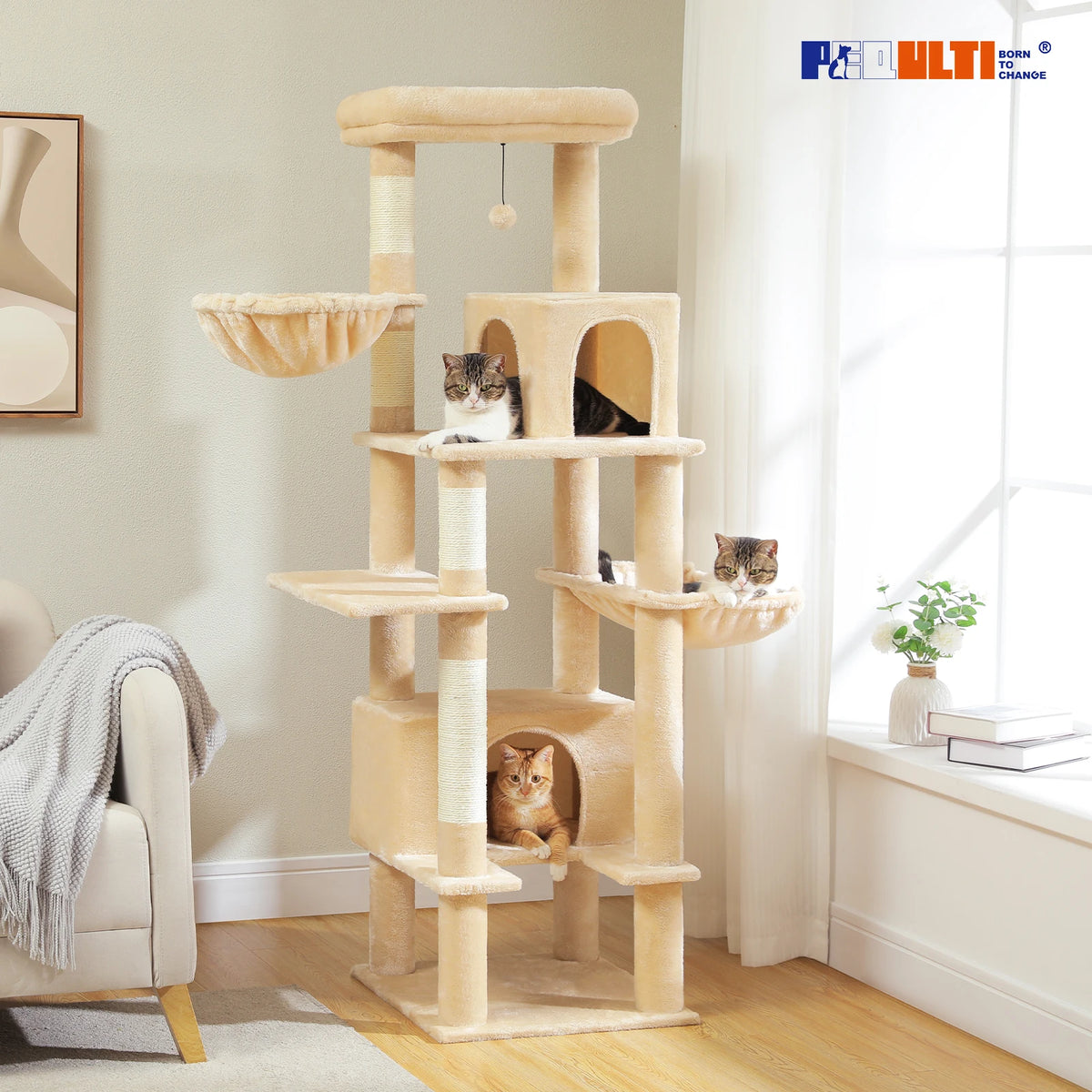 Cat Tree for Indoor Cats Large Adult, Cat Tower with Sisal-Covered Scratching Post, Super Large Metal Hammock and 2 Big Condos