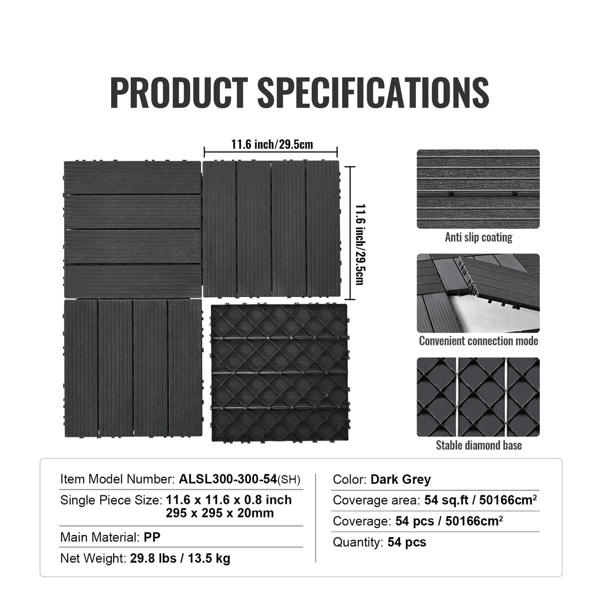 VEVOR Interlocking Waterproof Deck Tiles for Outdoor Patio Flooring