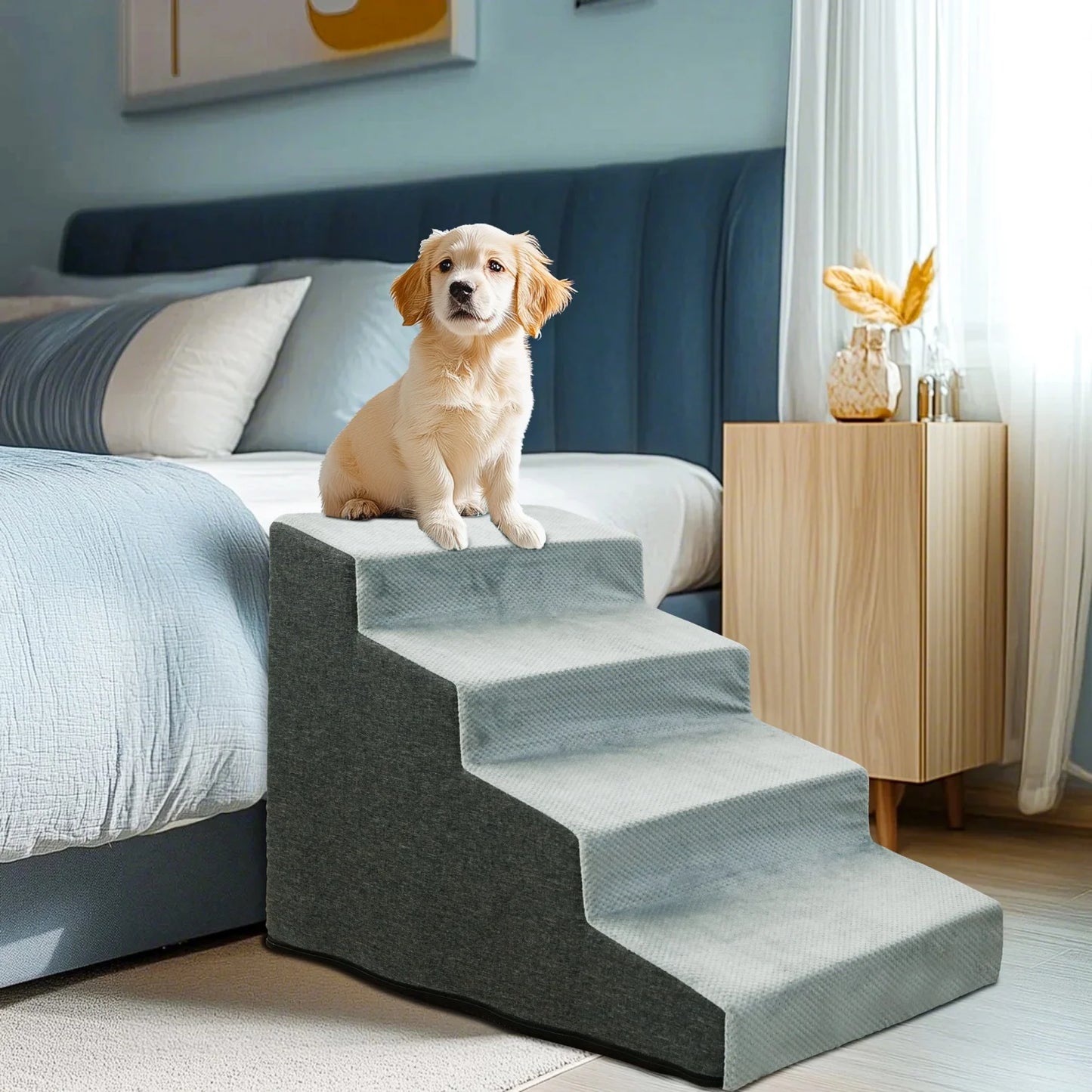 3/4 Step Dog Stairs With Washable Cover And Non-Slip Base