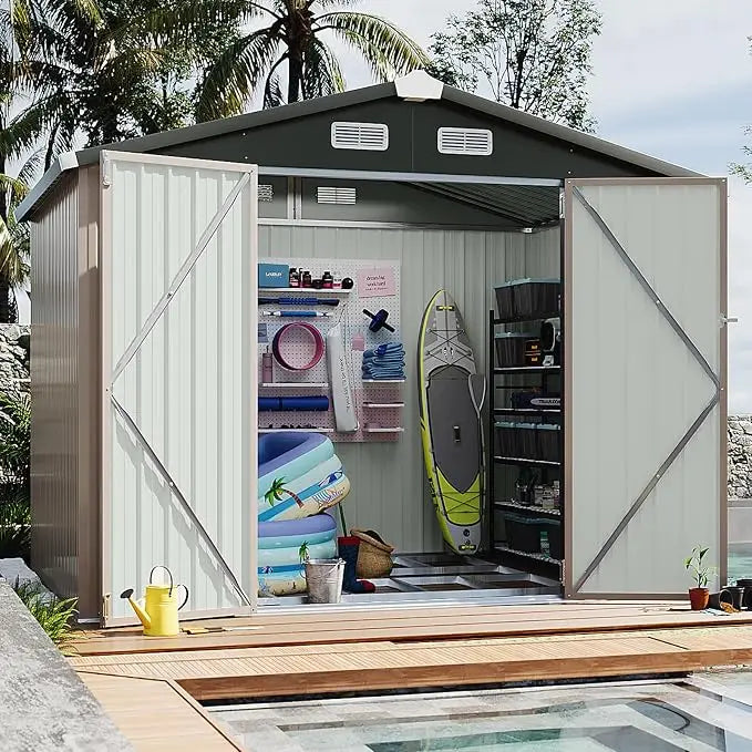 Galvanized Steel Outdoor Storage Shed With Double Doors And Ventilation