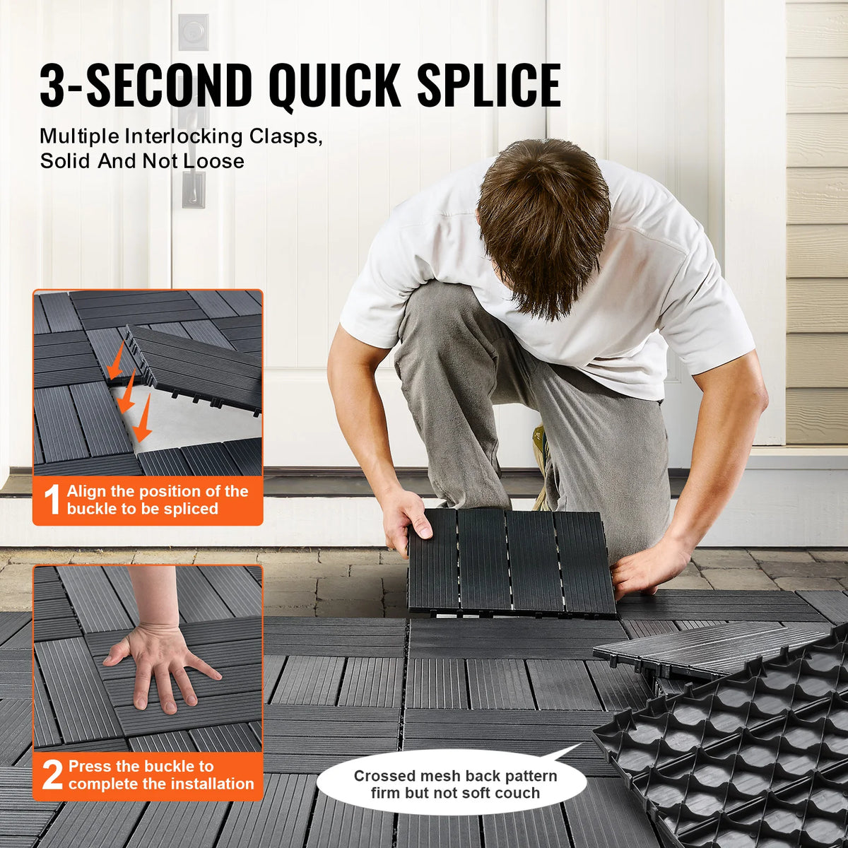 VEVOR Interlocking Waterproof Deck Tiles for Outdoor Patio Flooring