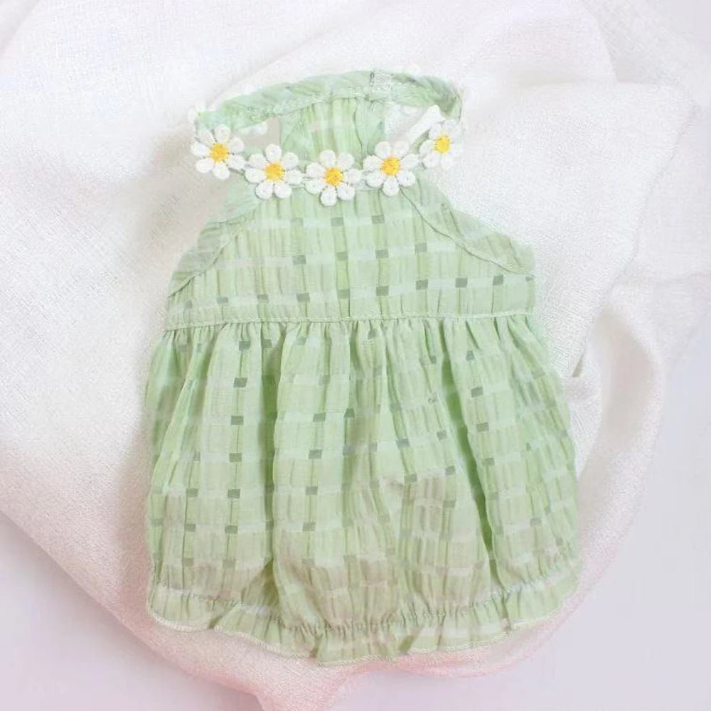 Breathable Floral Wreath Collar Small Dog Princess Skirt