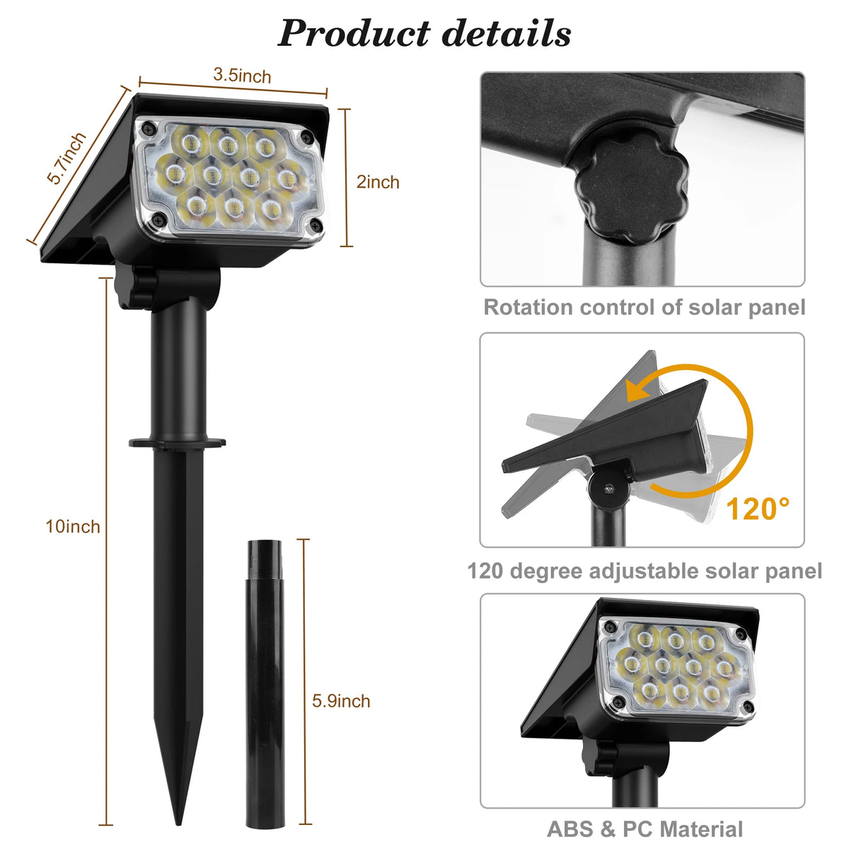 2PCS Solar Power Light Adjustable Light Temperature Solar Garden Light outdoor IP65 Solar Lamp Super Bright Solar Spotlight