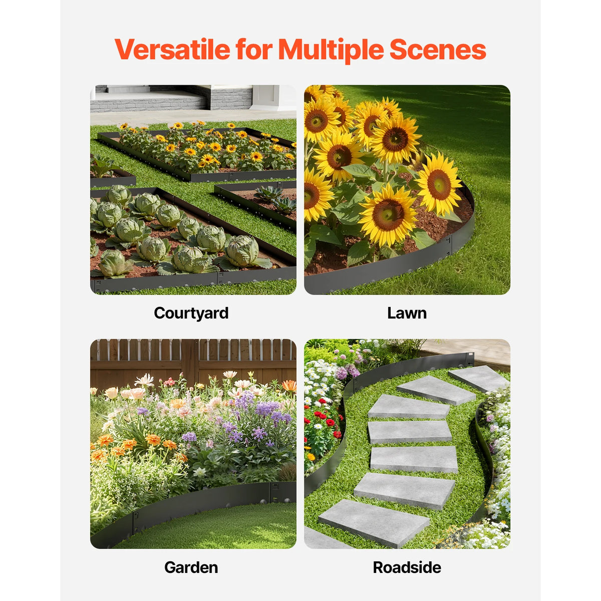 SucceBuy Steel Landscape Edging 5 Pcs 39x3in Rust-Resistant Metal Landscape Edging Bendable Garden Border Heavy Duty Lawn Edging