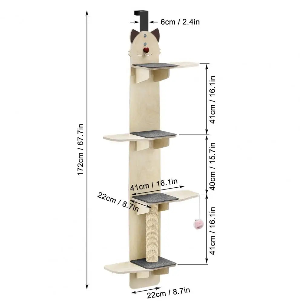 Four Tier Over Door Cat Tree With Sturdy Scratching Shelves