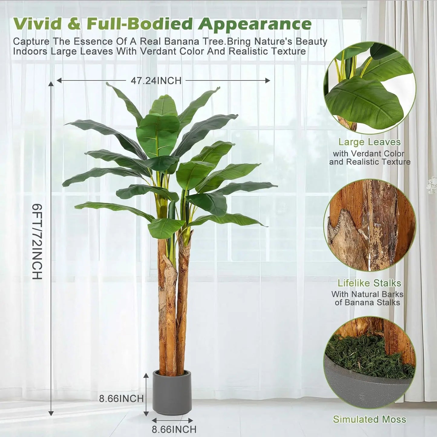 5FT/6FT Artificial Banana Tree,Tall Faux Tropical Plant in Grey Planter, Lifelike Fake Banana Tree for Home Office Living Room Entryway Patio