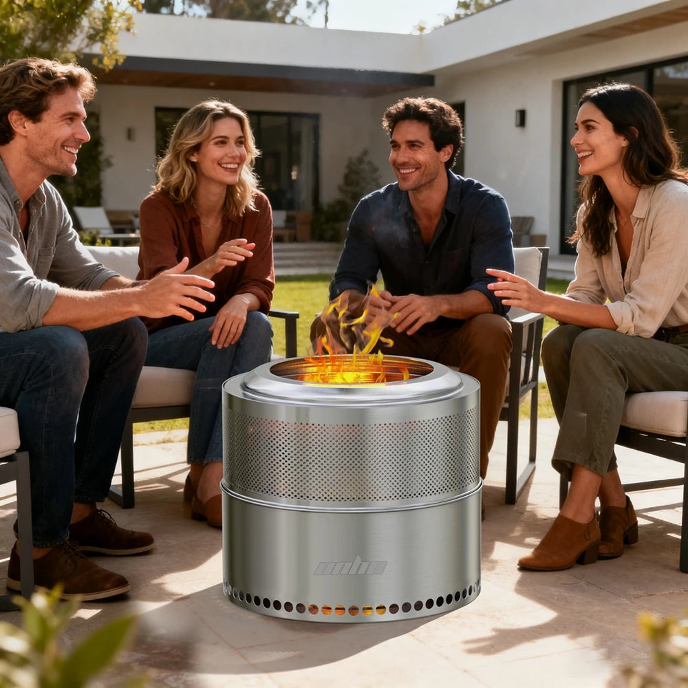 UNHO 19-inch Smokeless Fire Pit, Used for Outdoor Wood Burning, Portable 304 Stainless Steel Camping Stove, Perforated Fireplace, Suitable for Outdoor Heating, Hunting, Barbecue and Ice Fishing.