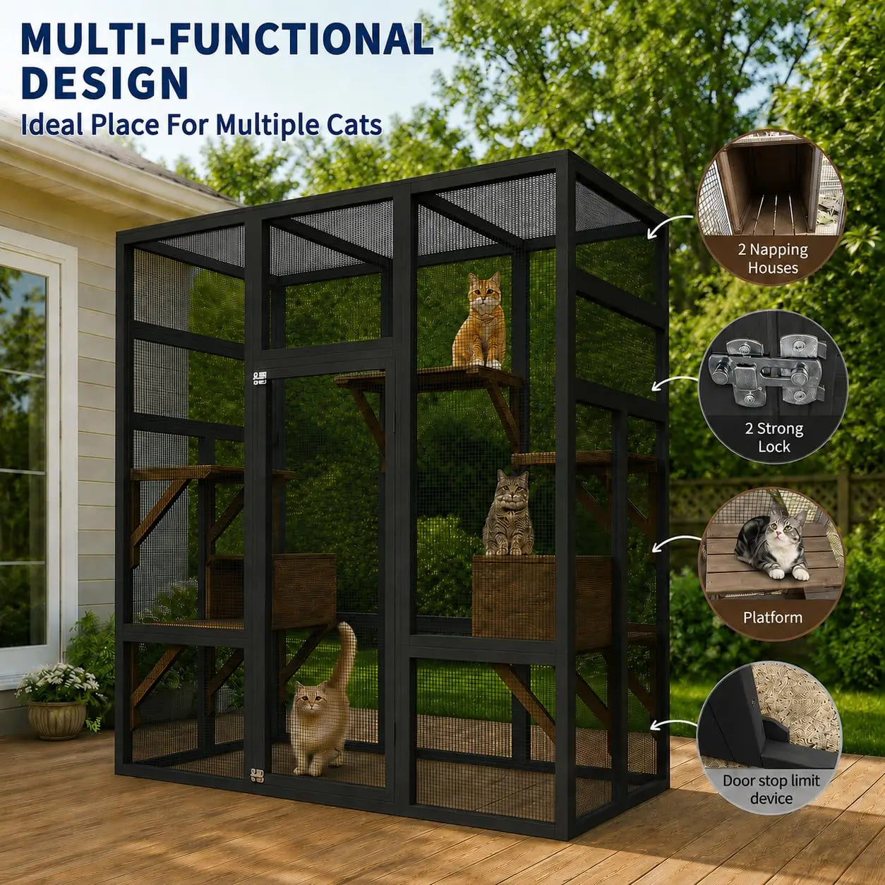 HiMISS Outdoor Wooden Catio Cat House With UV Protected Roof