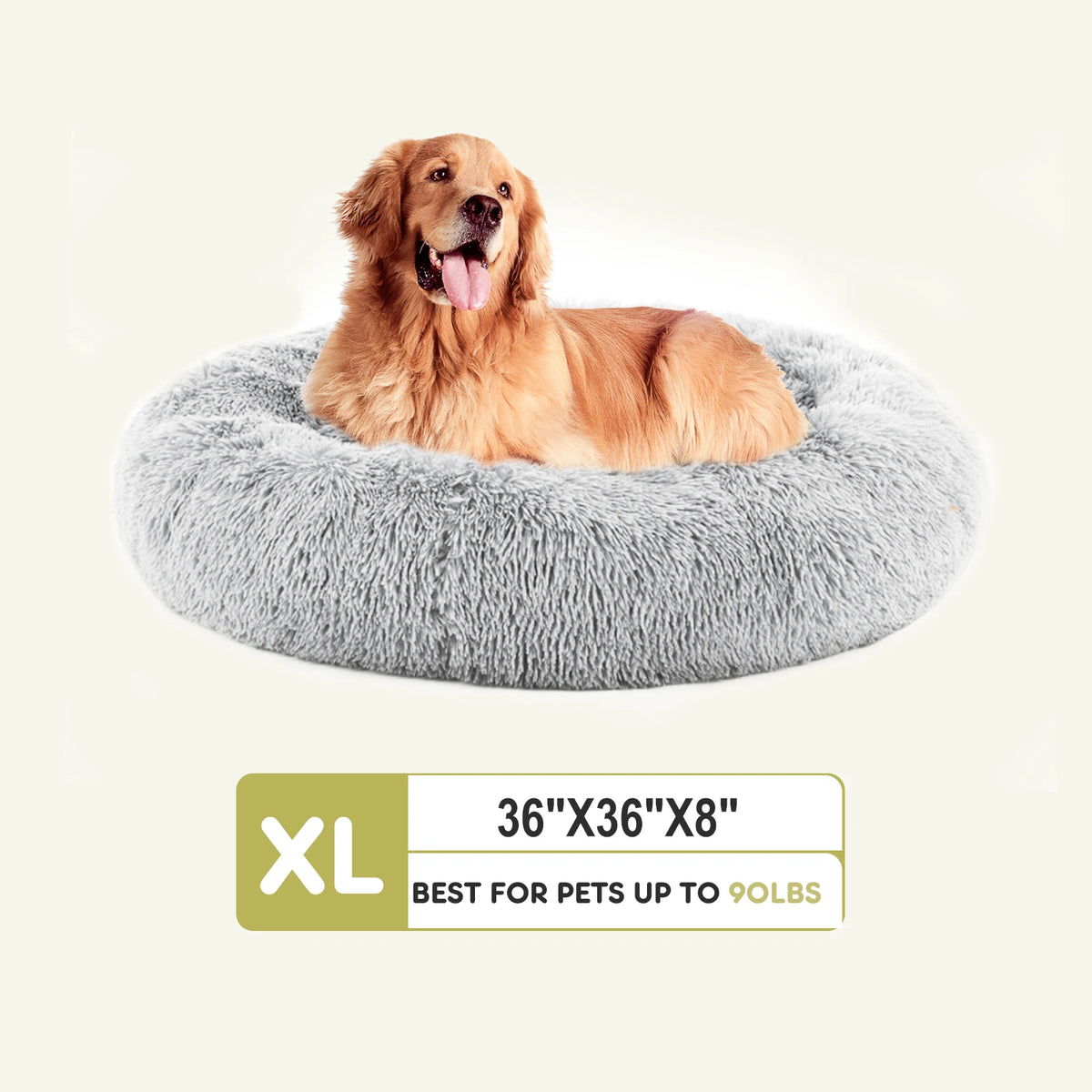 JHK Plush Faux Fur Calming Dog Bed With Washable Cover