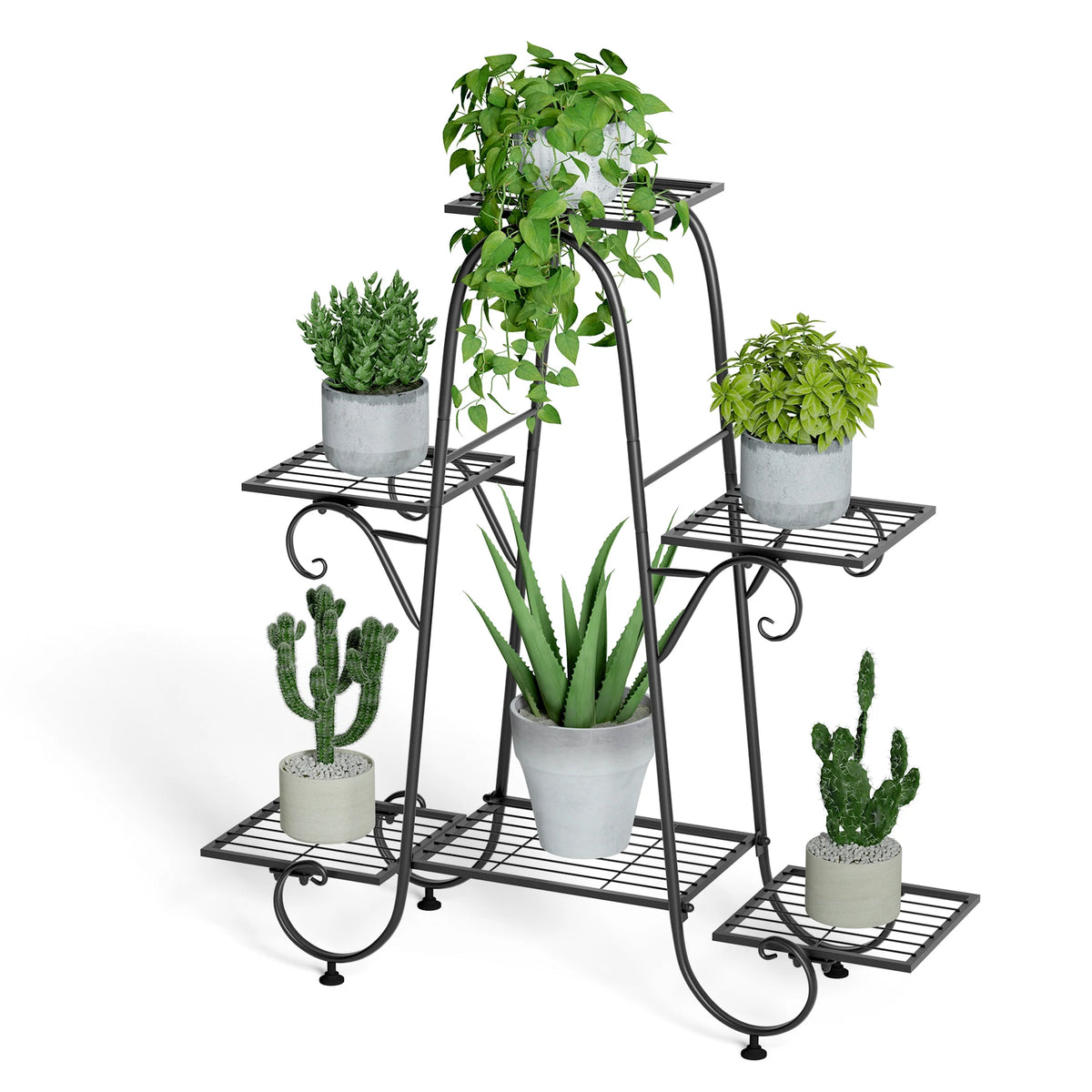 6 Tiers Metal Plant Stand Indoor Outdoor Flower Anti-rust Flower Pot Display Shelf Black