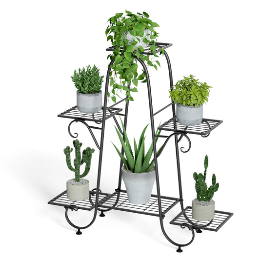 6 Tiers Metal Plant Stand Indoor Outdoor Flower Anti-rust Flower Pot Display Shelf Black