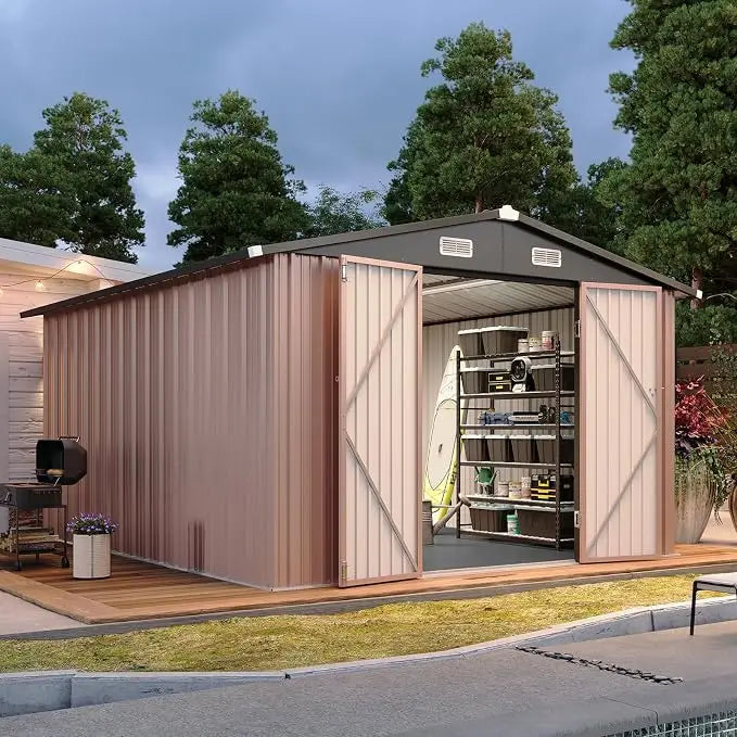 Galvanized Steel Outdoor Storage Shed With Double Doors And Ventilation