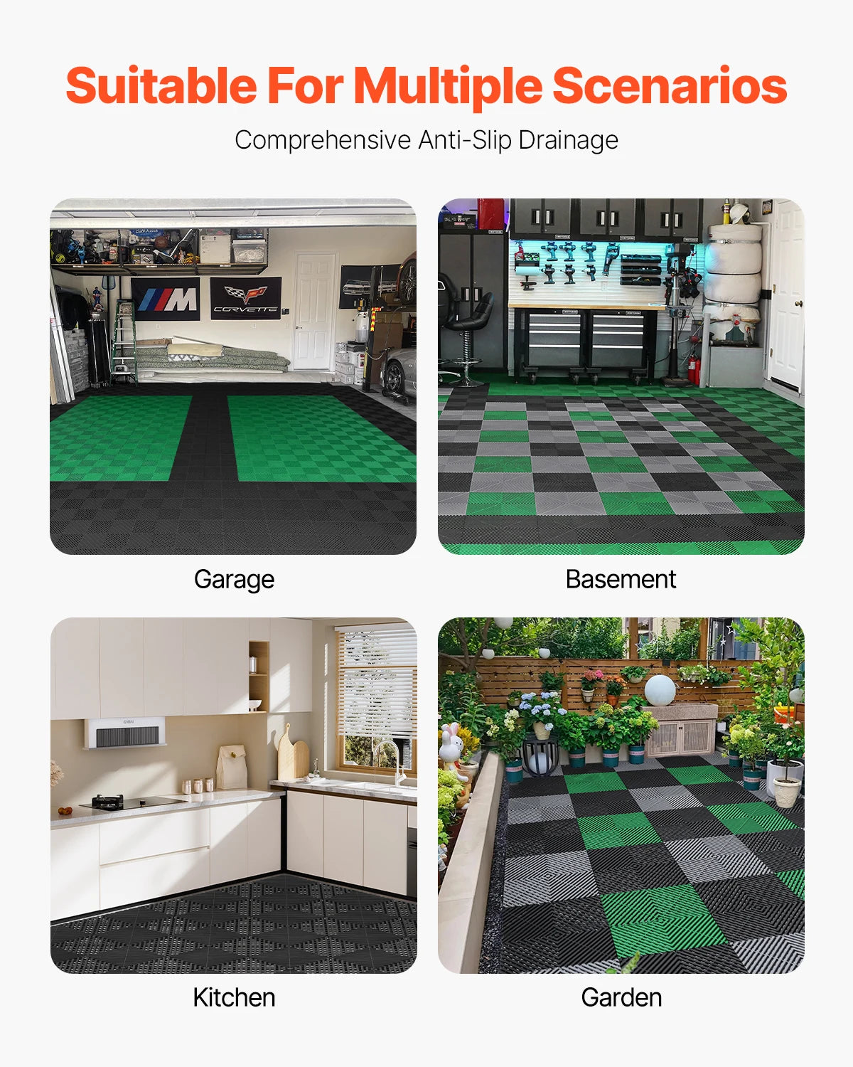 SucceBuy Interlocking Drainage Mat 12inx12in 12/24/40/50/55 Pcs Splicing Mats Non-Slip PP Drainage Floor Tile & Shower Mat