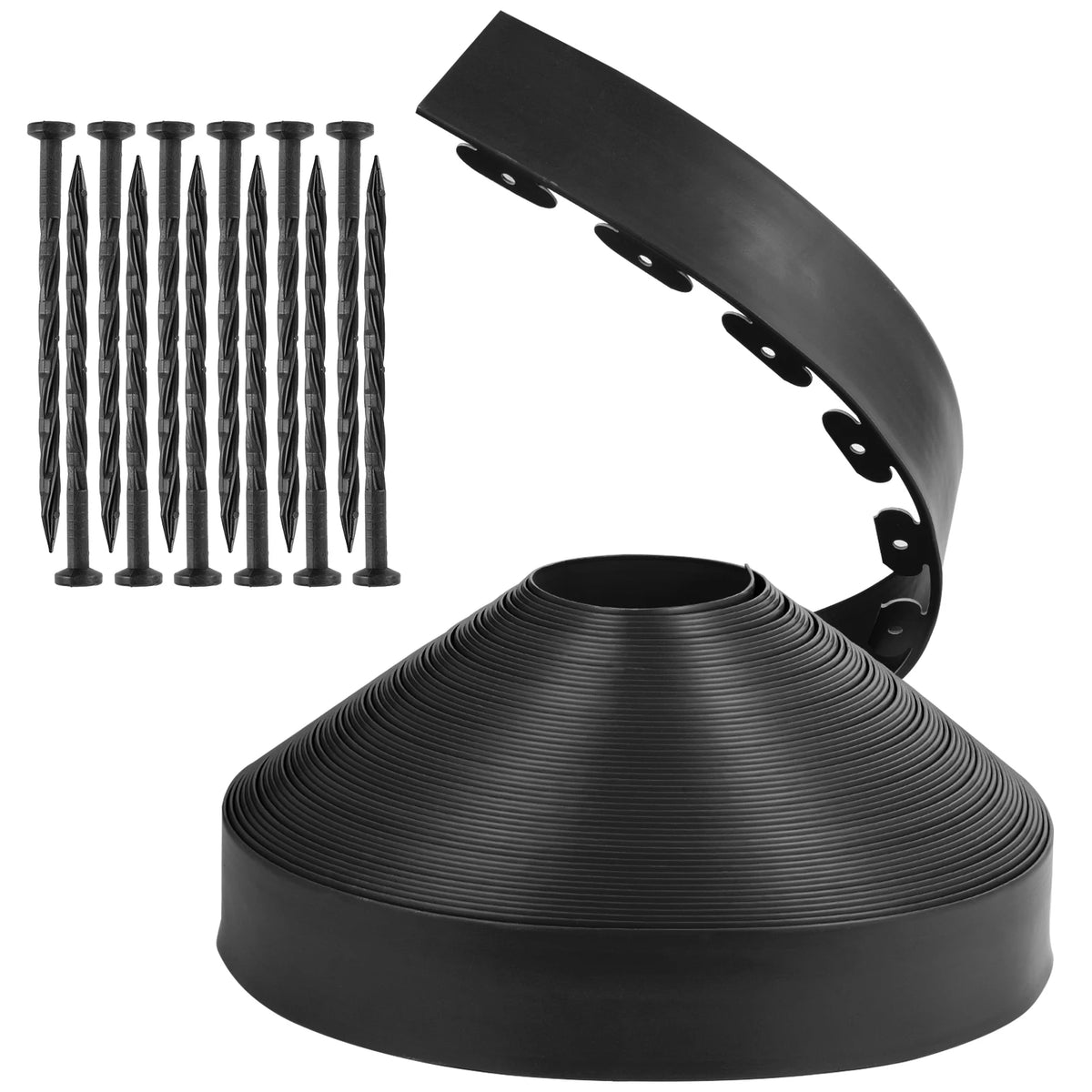 Black Garden Landscape Edging, 4 Inch Tall Lawn Edging No Dig, Landscape Edging Border with Spikes, Lawn Edging Roll Kit for Garden Flower Beds Yards