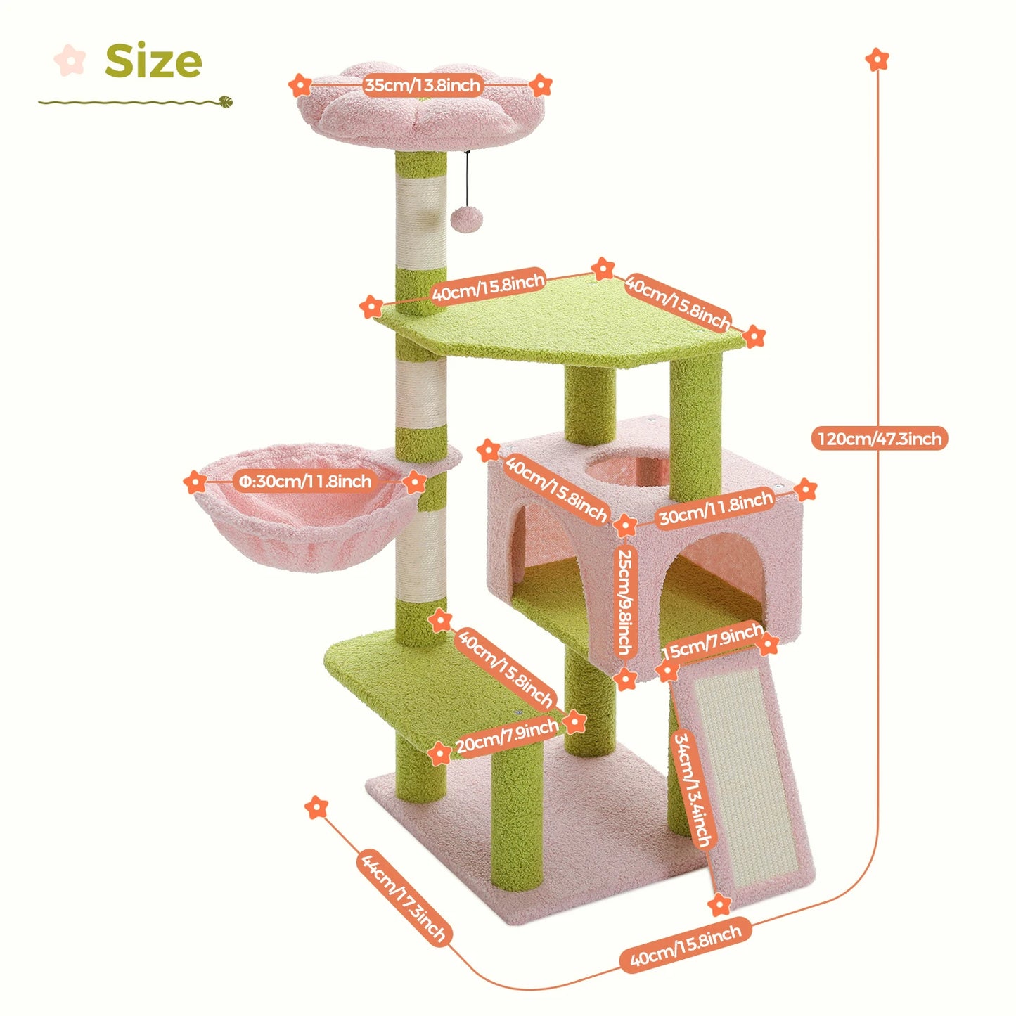 PAWZ Road Flower Design Cat Tree With Sisal Scratching Perch