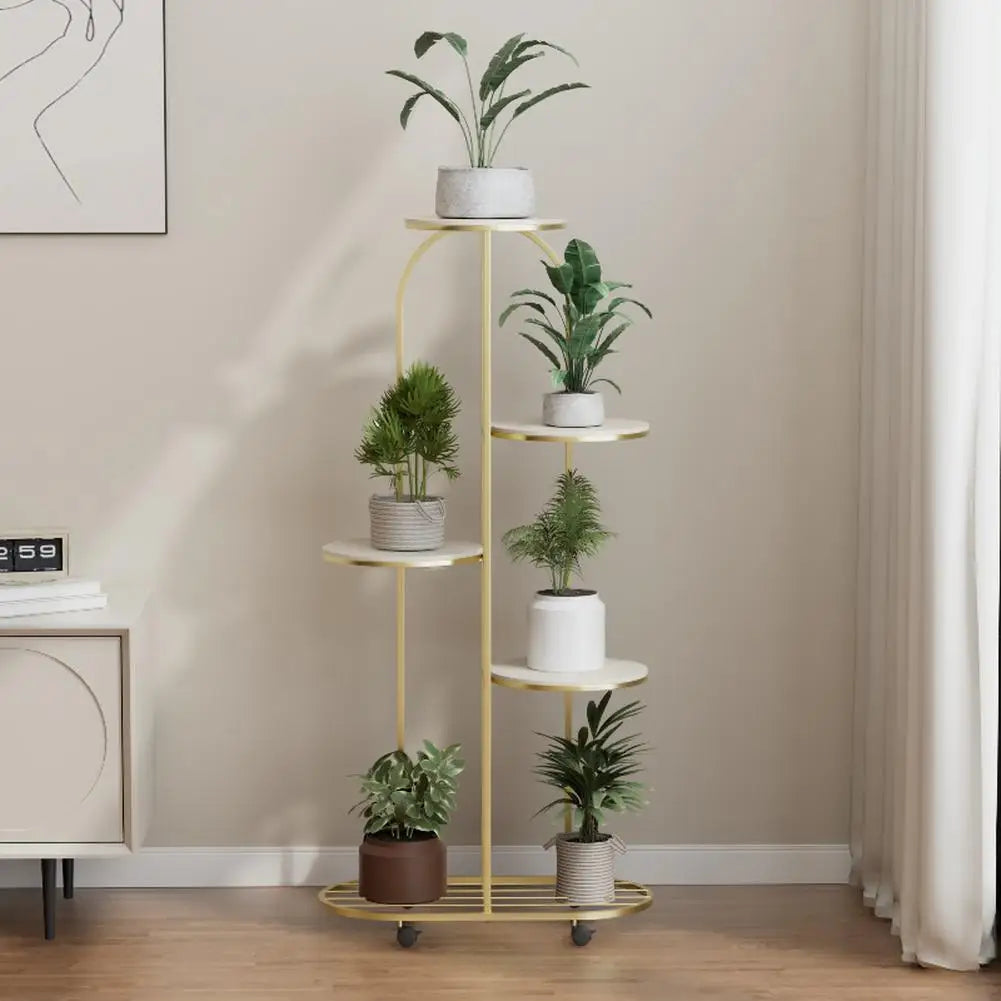 Plant Shelving Flower Pot Holder, Wrought Iron Corner Multiple Planter Rack Organizer with Wheels For Room Corner Balcony Garden