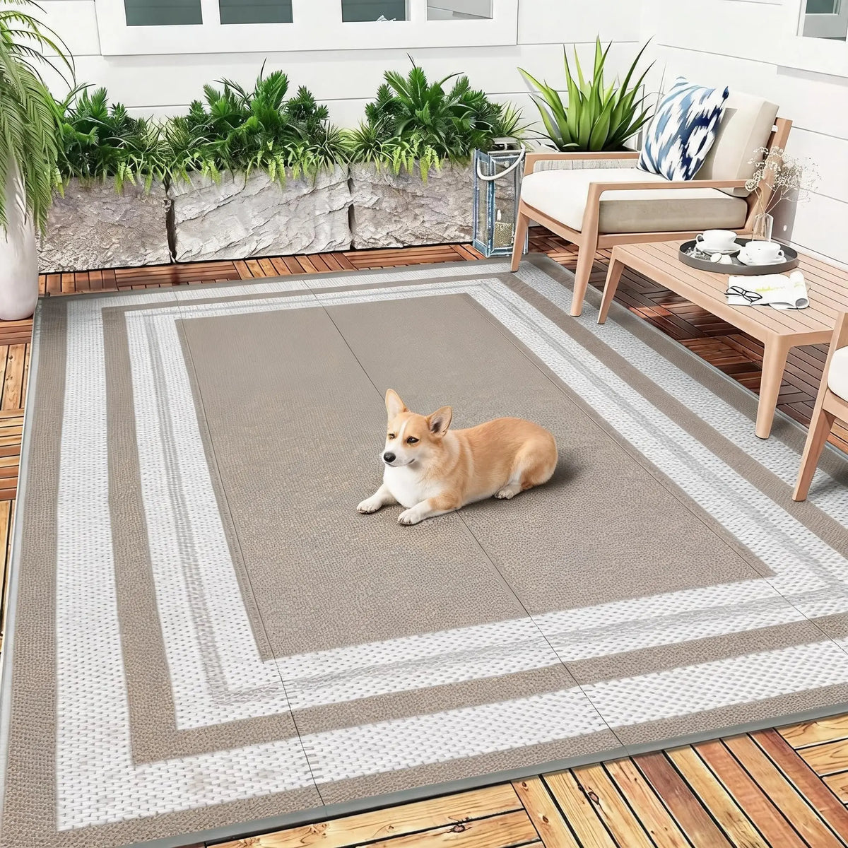 Reversible Waterproof Plastic Straw Outdoor Patio Rug Easy Clean