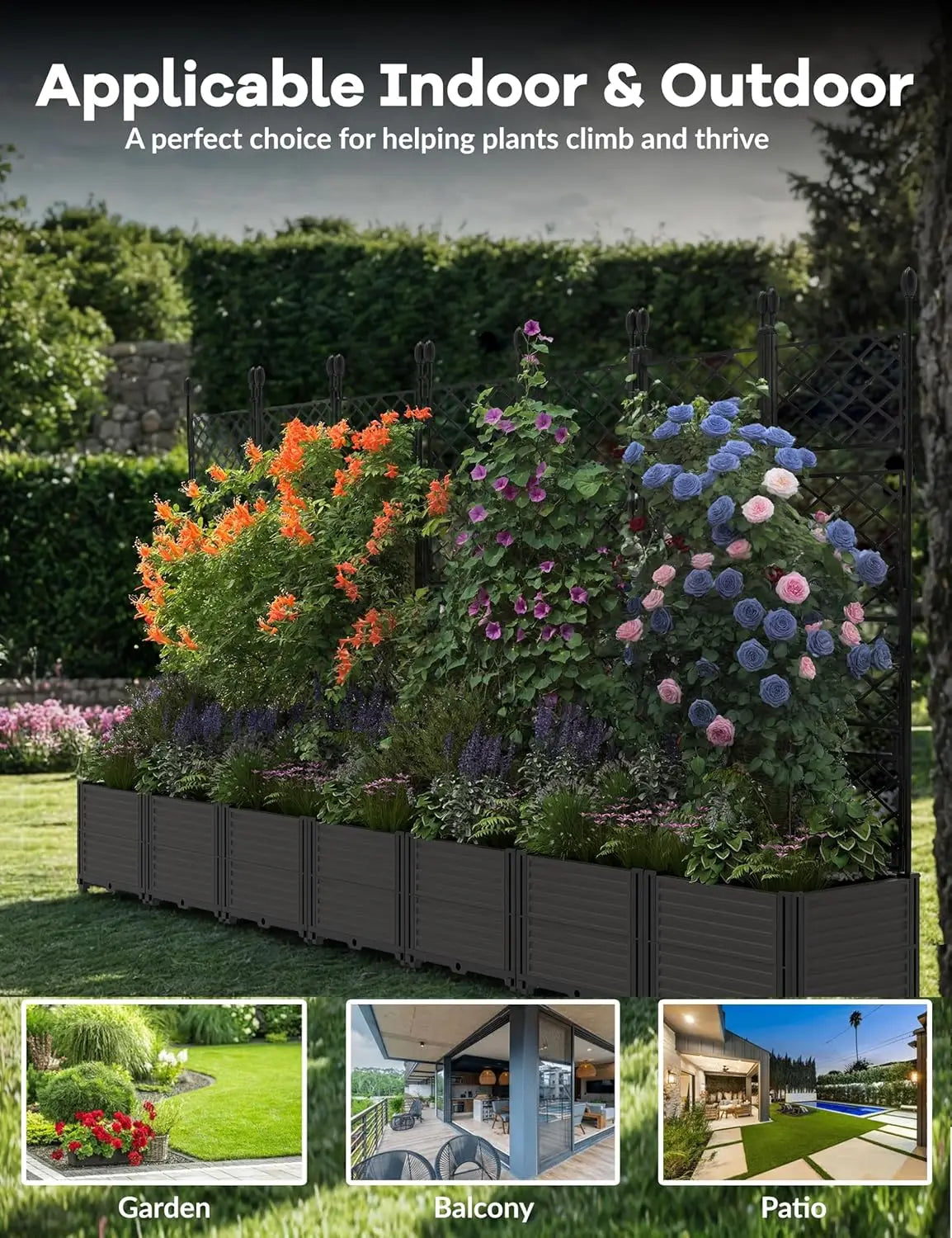 TWISTER.CK Plastic Planter Box With Trellis Rack For Outdoor Gardens