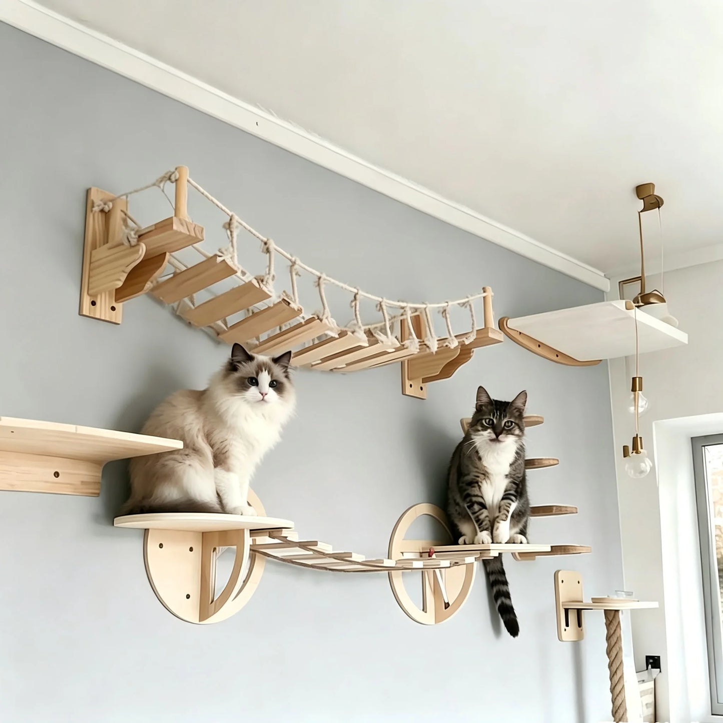 CWV Wall Mounted Cat Rope Bridge With Sisal Wooden Stairs