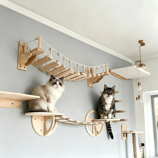 CWV Wall Mounted Cat Rope Bridge With Sisal Wooden Stairs
