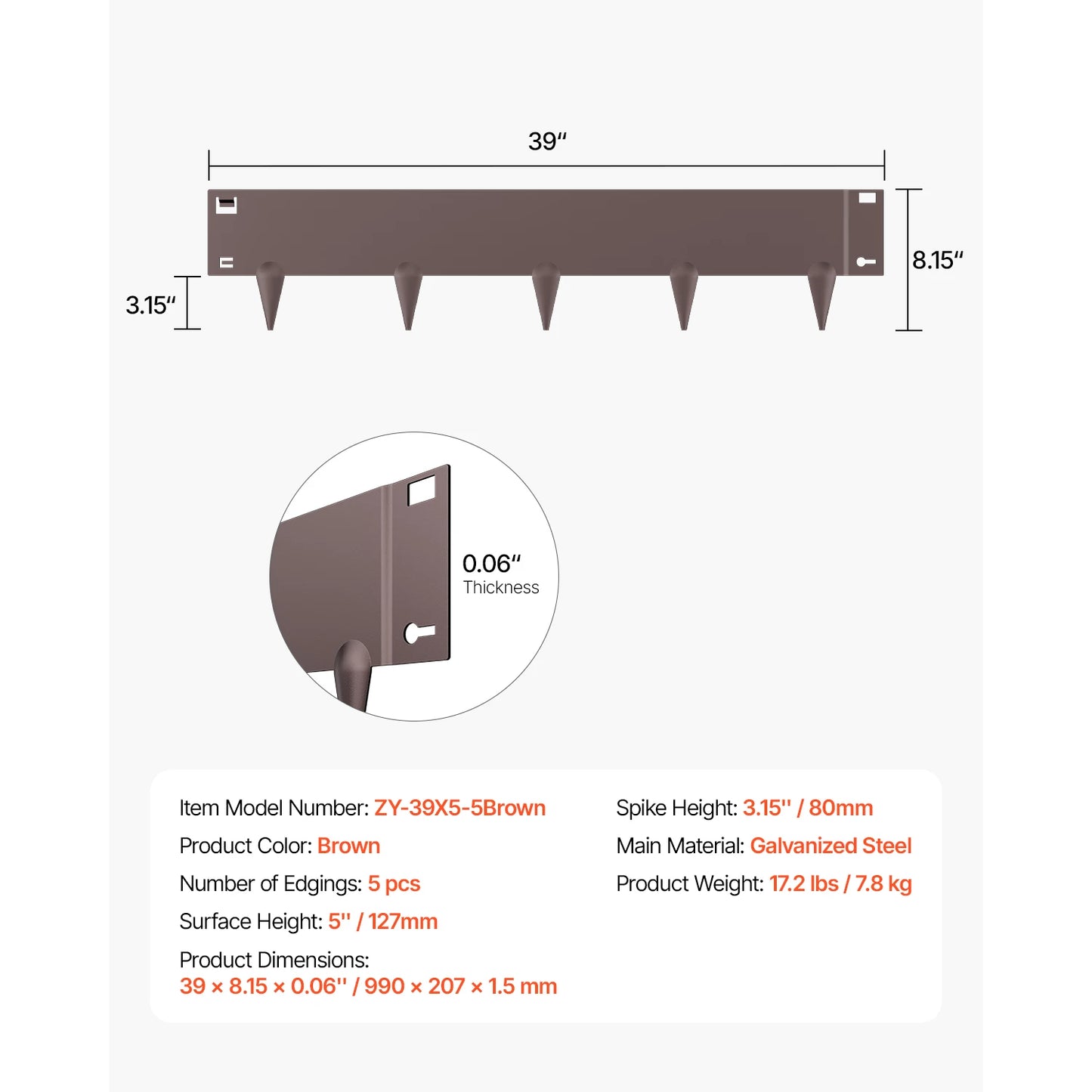 SucceBuy Steel Landscape Edging 5 Pcs 39x3in Rust-Resistant Metal Landscape Edging Bendable Garden Border Heavy Duty Lawn Edging
