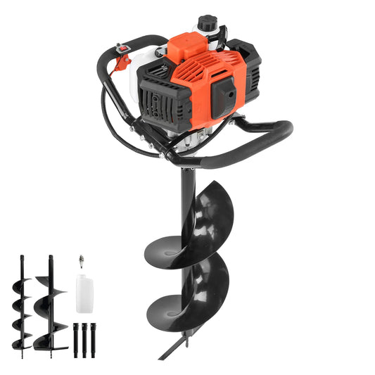 SucceBuy 1450W Gas Powered Post Hole Digger 52cc Post Hole Auger with 6" & 10" Bits 3 Extension Rods for Fence Posts EPA Listed