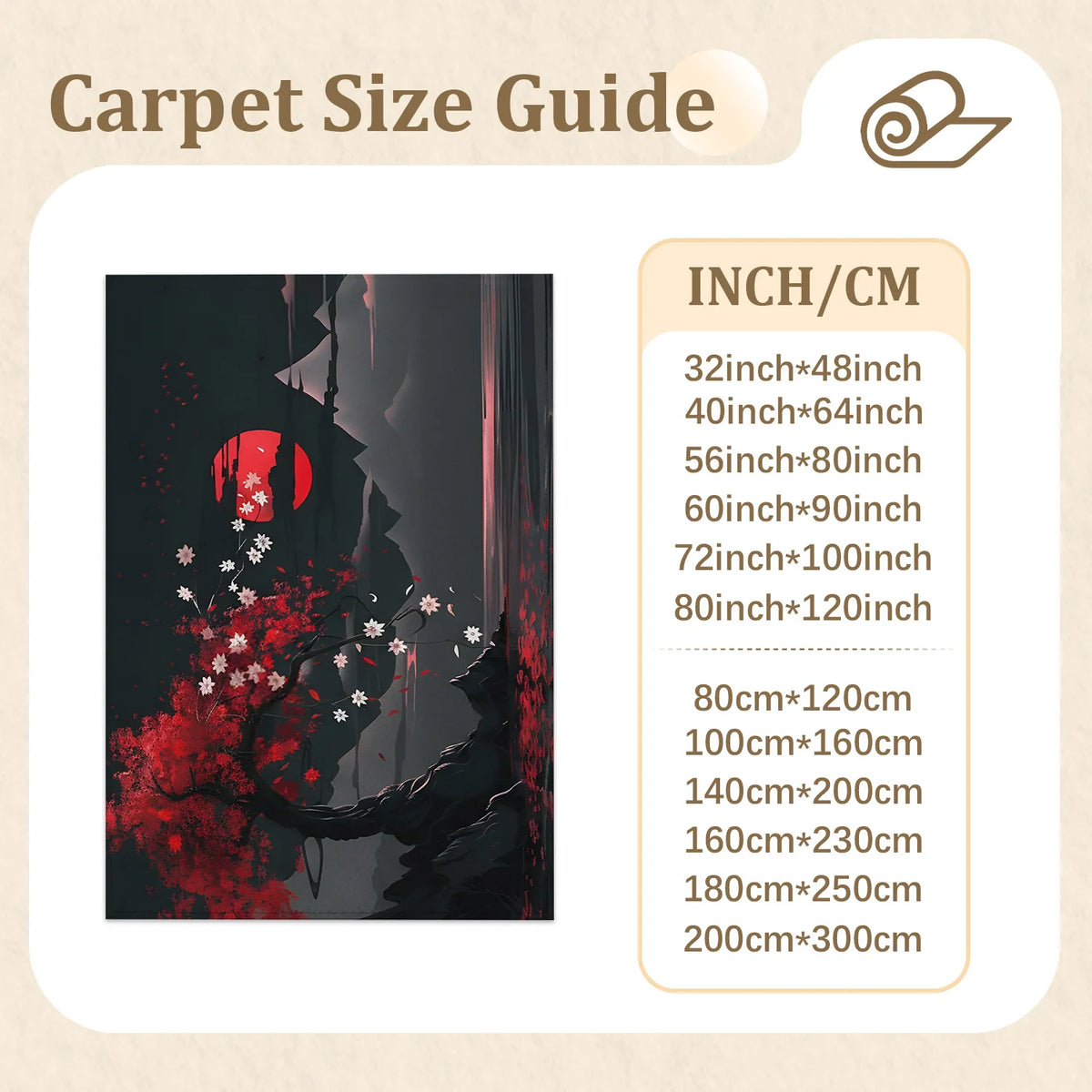 Machine Washable Velvet Japanese Cherry Blossom Mountain Area Rug