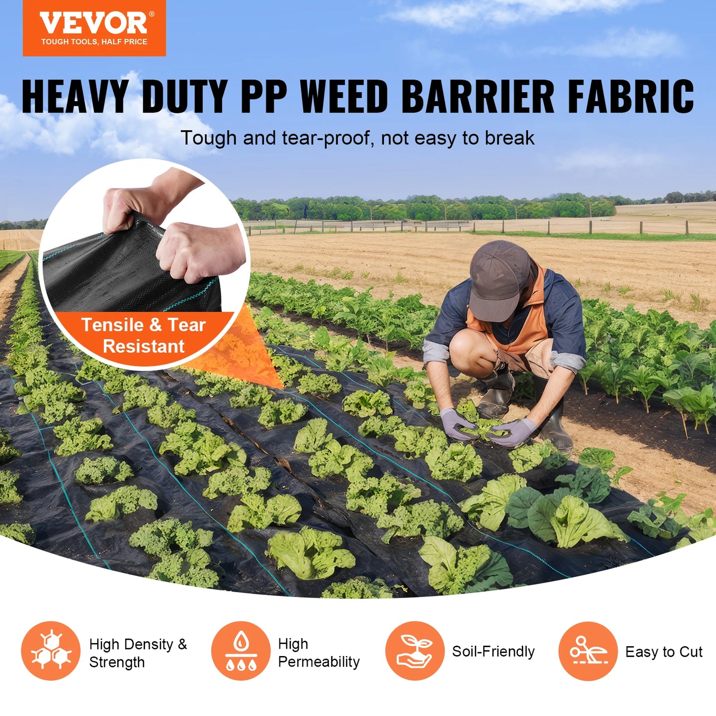 SucceBuy Weed Barrier Landscape Fabric Heavy Duty Garden Fabric Woven PP Weed Control Driveway Geotextile Fabric for Landscaping
