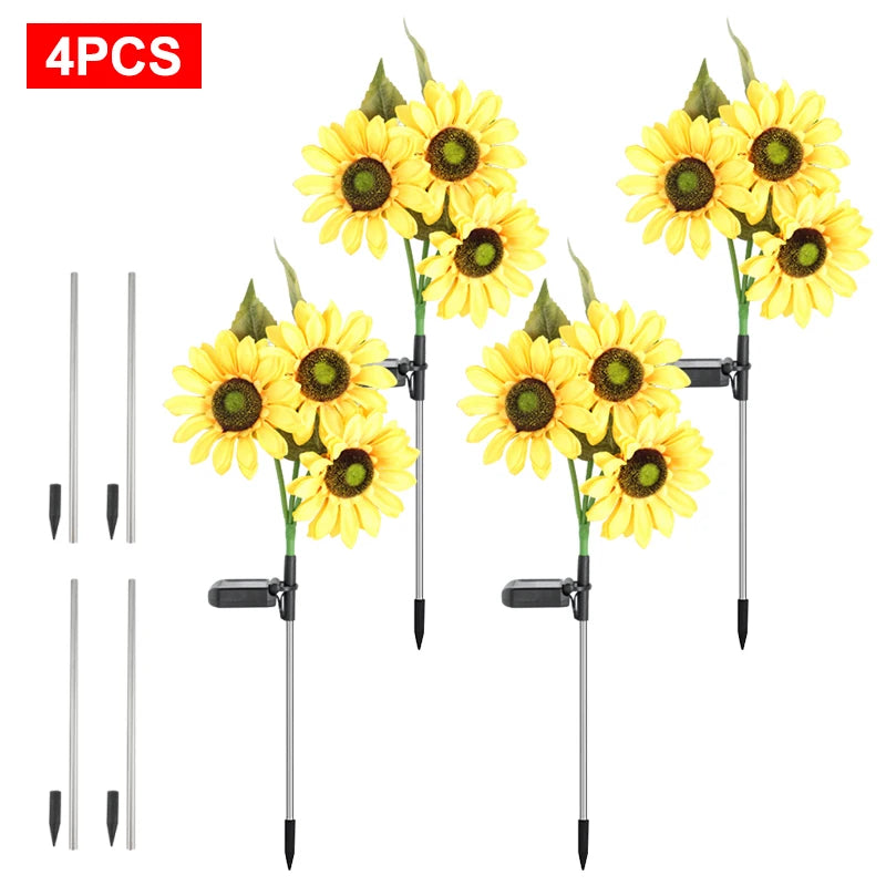3 Head Solar Powered Sunflower Light Outdoor Waterproof LED Ground Insert Lawn Lamp For Garden Lawn Courtyard Decoration