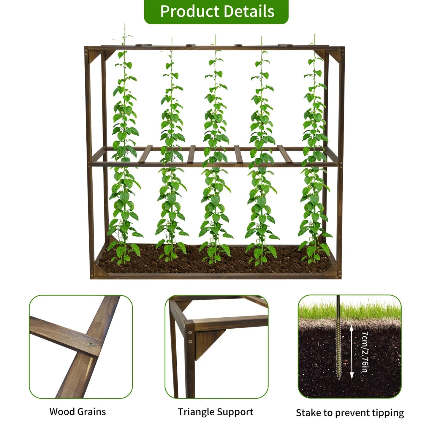 5 Slots Outdoor Wooden Tomato Cranberry Support Trellis Support Frame for for Vegetables Cranberry Cage