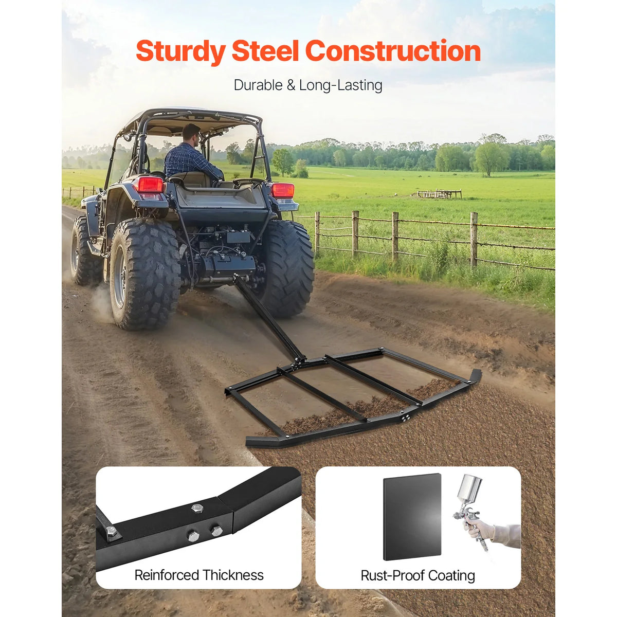 SucceBuy Drag Harrow Tow Behind Drag Harrow Q235 Steel Driveway Grader with Pin-Style Hitch for ATVs UTV Garden Lawn Tractor