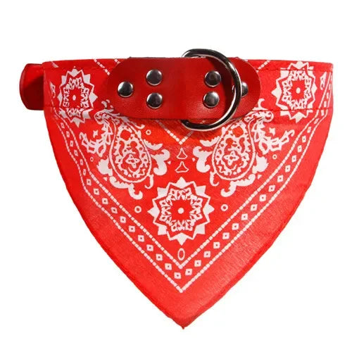 Adjustable Leather Dog Bandana Collar With Reflective Quick Release
