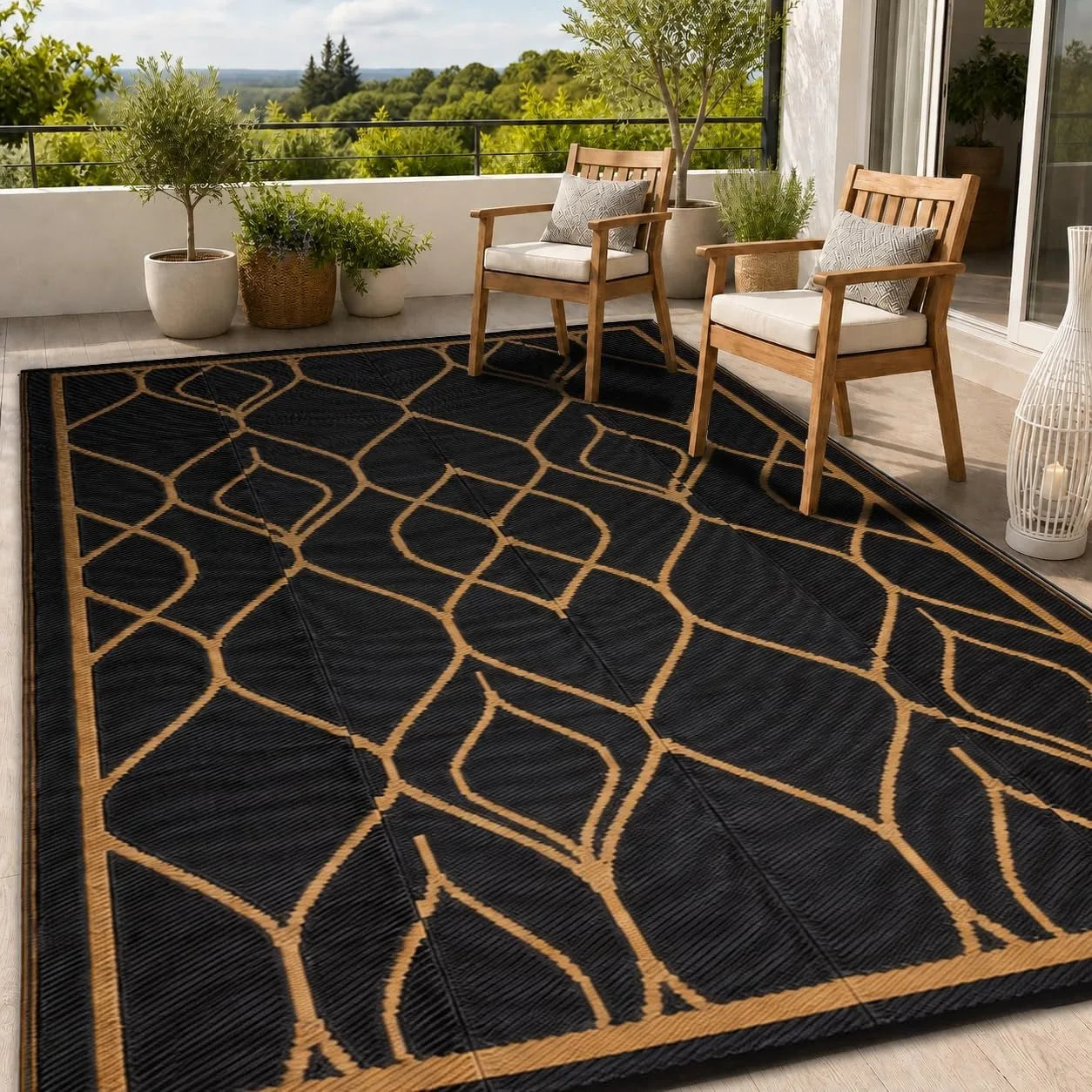 5x8 FT Indoor Outdoor Rug Waterproof Reversible Plastic Straw Patio Mat 340GSM PP Foldable Quick Dry UV Resistant Easy Clean Rug for Patio Deck RV Camping