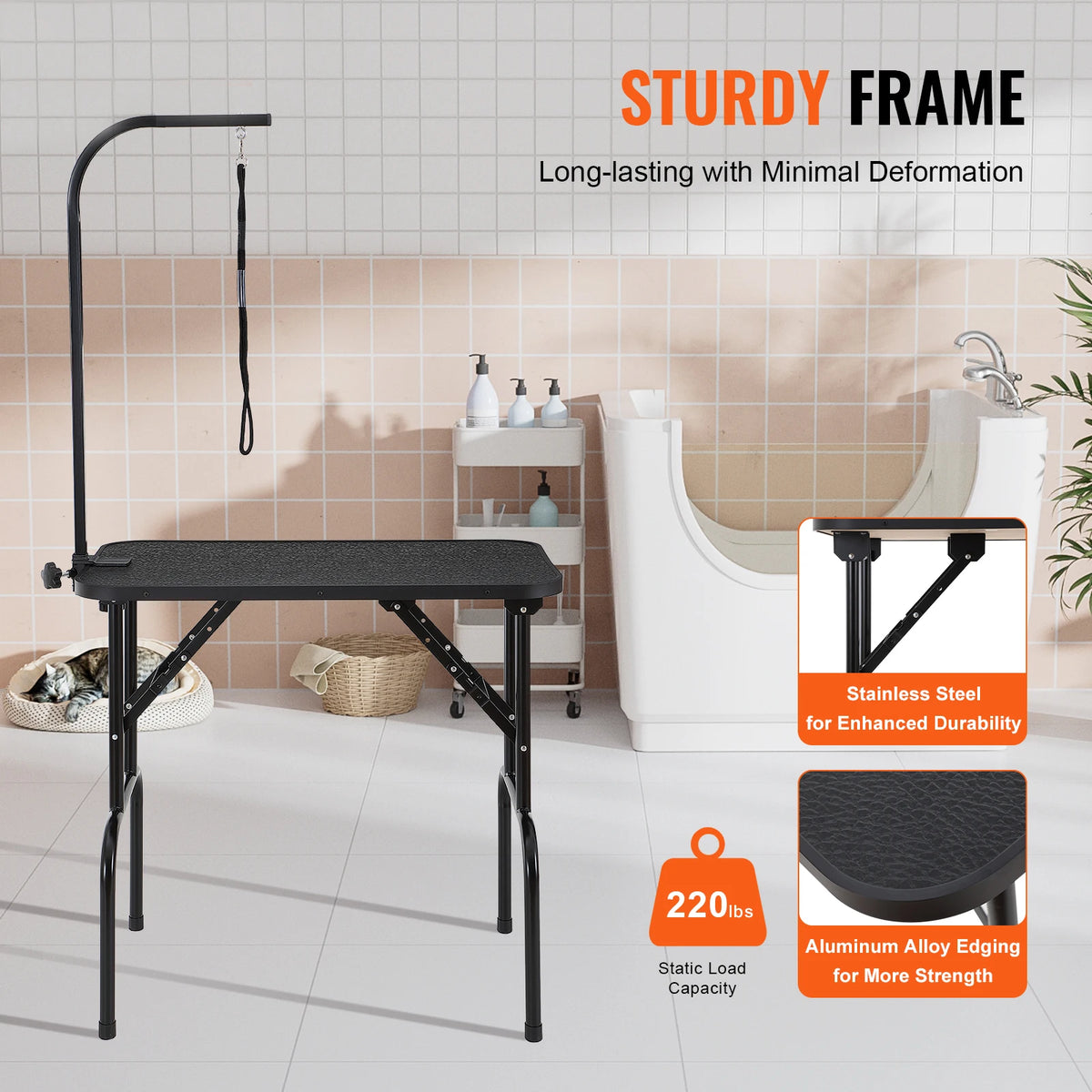 SucceBuy Foldable Pet Grooming Table With Arm Clamps