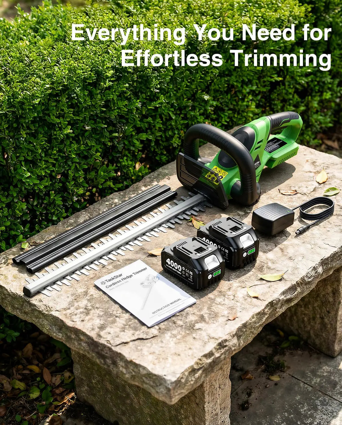 TaskStar Electric Hedge Trimmer 22 Inch Cordless Bush Trimmer 550MM Double Edge Blade for Yard Trimming Landscaping Gardening Hedge Shears with 2 4.0Ah Rechargeable Batteries