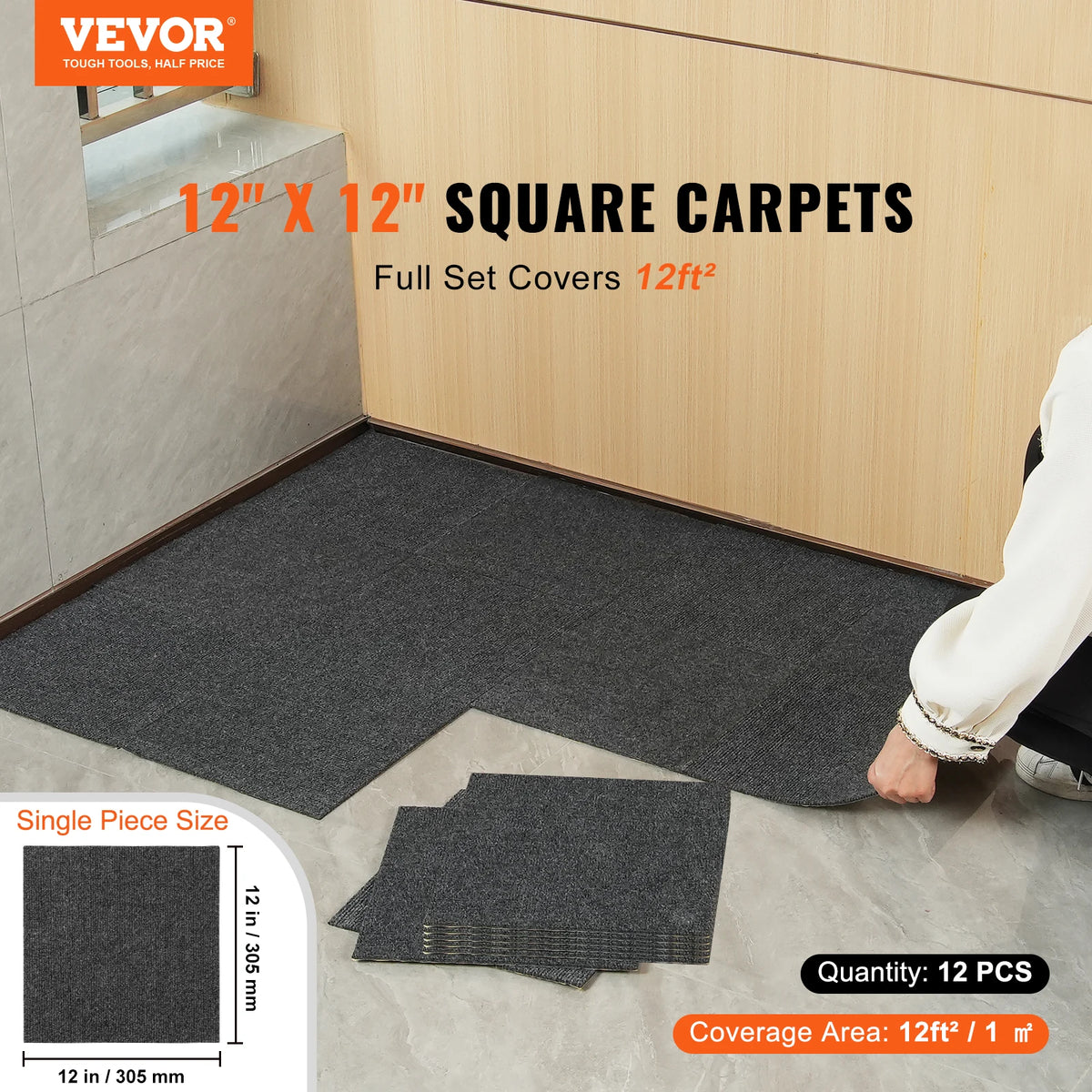 SucceBuy Carpet Tiles Peel & Stick Self Adhesive Carpet Floor Tile Soft Padded Carpet Tiles Bedroom Living Room Indoor Outdoor