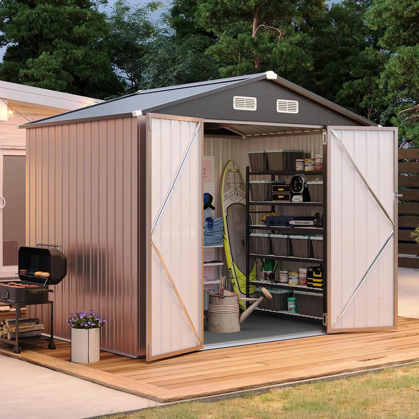 Galvanized Steel Outdoor Storage Shed With Double Doors And Ventilation