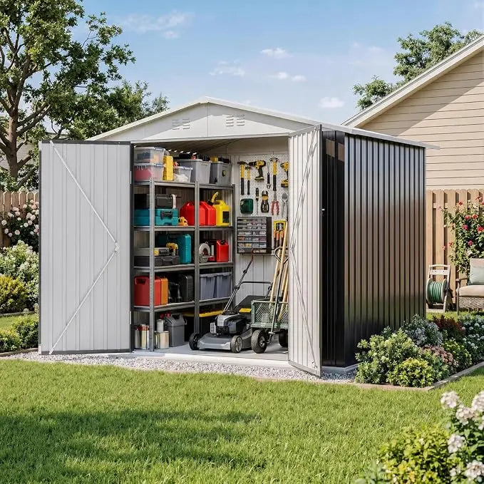Metal Outdoor Utility Storage Shed With Lockable Garden Doors
