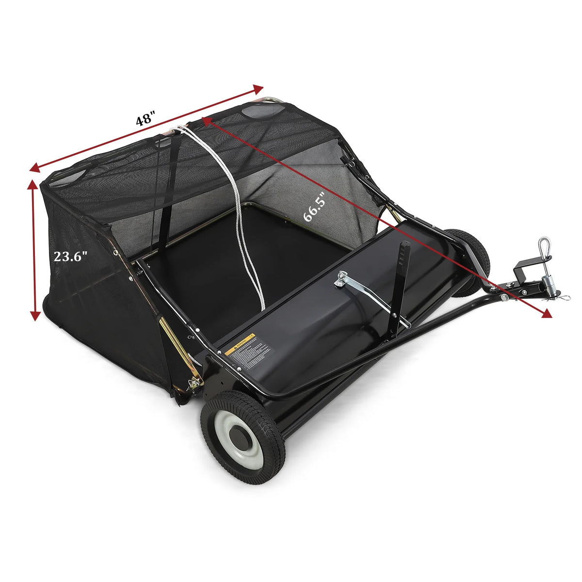 42 Inch 44 Inch Lawn Sweeper Tow Behind, 24 cu.ft. Large Pull Behind Grass Sweeper, Heavy Duty Leaf & Grass Collector with Dumping Rope Design, Adjustable Sweeping Height for Picking Up Debris & Grass